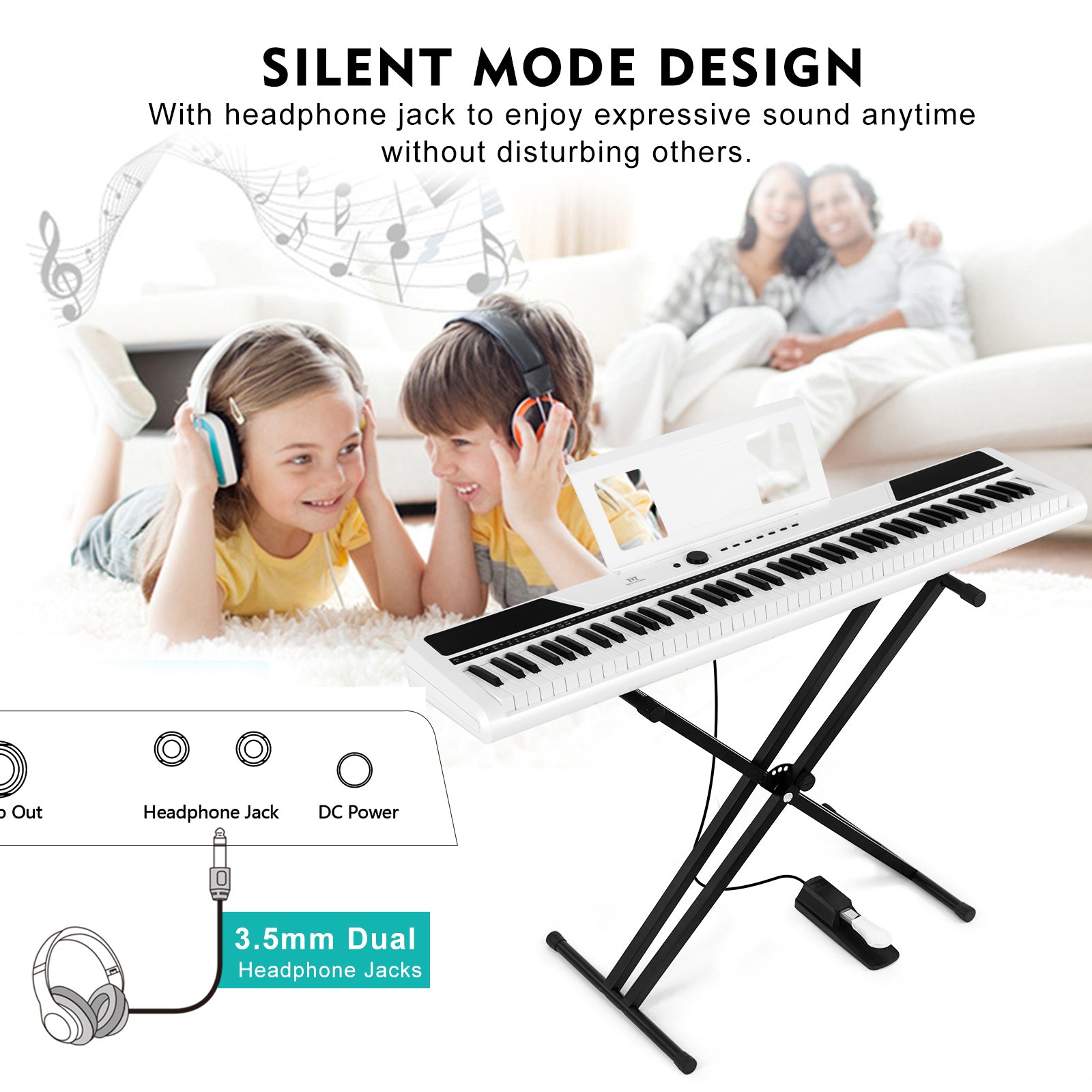 MUSTAR MEP-1400, 88 keys Digital Piano, Semi Weighted Keyboard Piano, Electronic Keyboards for Beginners, Sustain Pedal, USB/MIDI/Bluetooth, ABS, 128 Rhythms, 2 built-in 25W Stereo Speakers, White