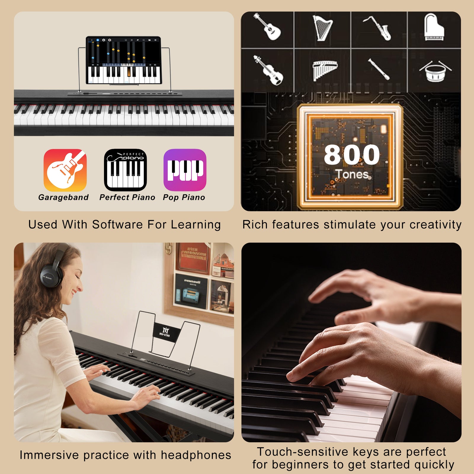 MUSTAR MEP-900, Digital Piano 88 Keys Electronic Keyboards, Semi Weighted Electric Piano, Bluetooth Connection, Sustain Pedal, Black