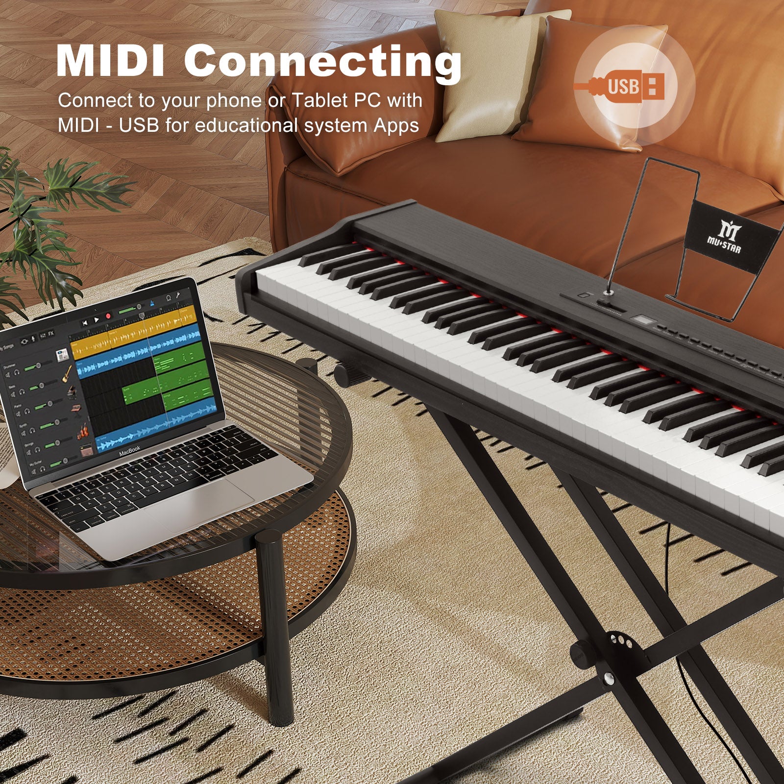 MUSTAR MEP-900, Digital Piano 88 Keys Electronic Keyboards, Semi Weighted Electric Piano, Bluetooth Connection, Sustain Pedal, Black