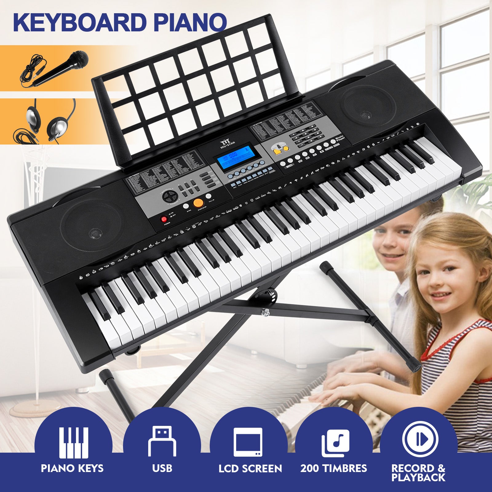 MUSTAR MEK-600, Piano Keyboard, 61 Key Touch Sensitive Keyboard, Electric Piano for Beginners