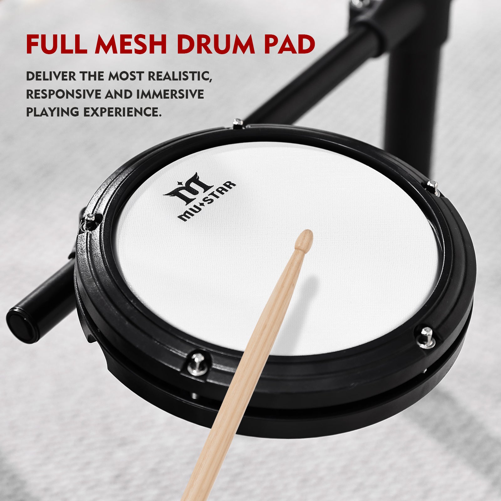 MUSTAR MED-300, 8 Pieces Electronic Drum Set for Adults Kids Beginners, With 450 Sounds, Quiet Mesh Drum Pads, 2 Cymbals w/Choke, Kick Drum, 2 Pedals, Headphones, Sticks, USB MIDI, 30 Drum Kits