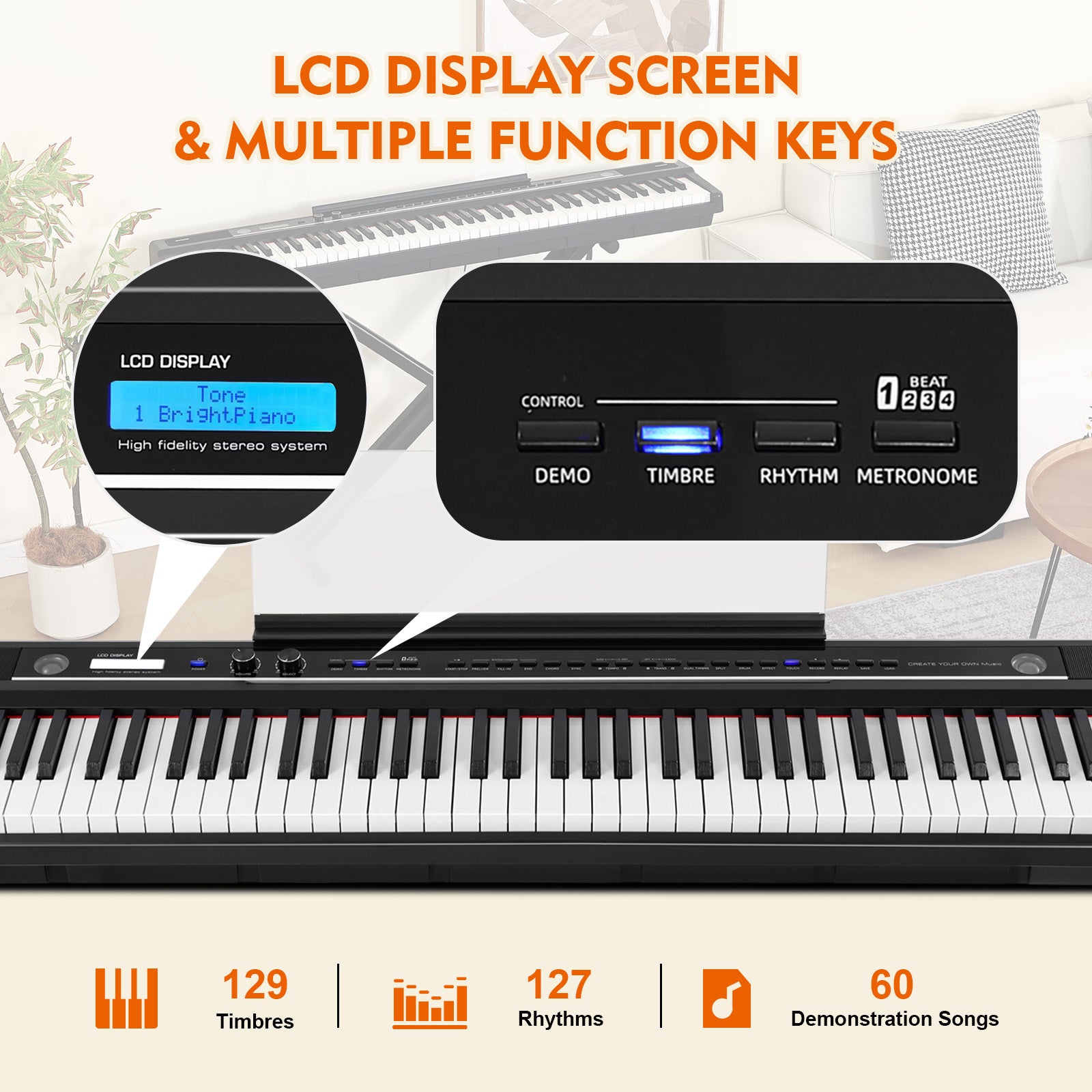 MUSTAR MEP-1700, Semi Weighted Digital Piano, 88 Keys Electronic Keyboards, LCD/ Bluetooth/ MIDI/Pedal