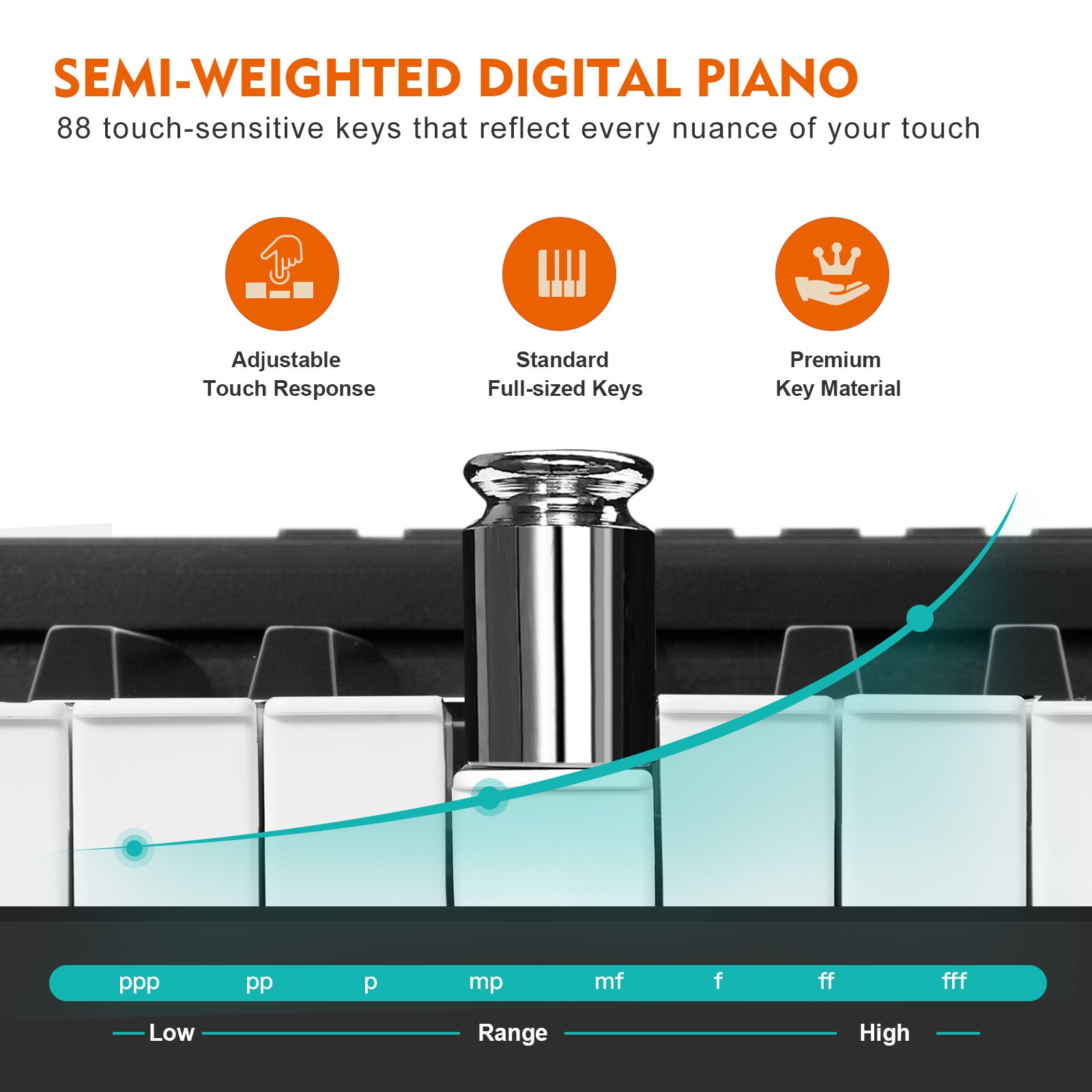 MUSTAR MEP-1800, Digital Piano 88 Keys Electronic Keyboards, Semi Weighted Electric Piano, Lighted up Keys, Sustain Pedal