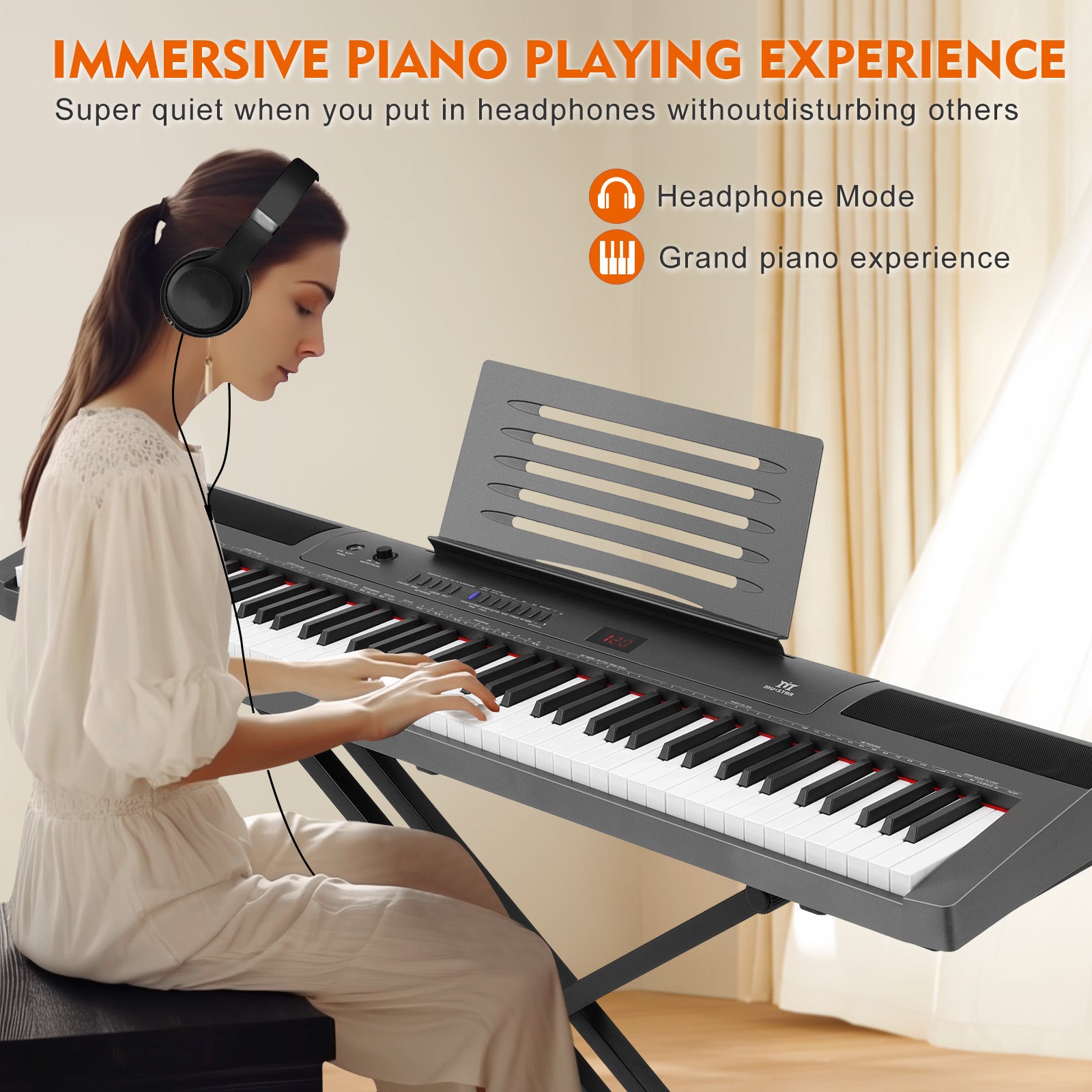 MUSTAR MEP-1800, Digital Piano 88 Keys Electronic Keyboards, Semi Weighted Electric Piano, Lighted up Keys, Sustain Pedal