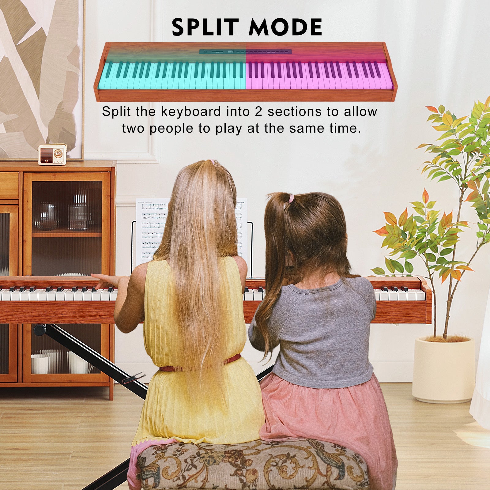 MUSTAR MEP-1600, Digital Piano 88 Keys Electronic Keyboards, Semi Weighted Electric Piano, Bluetooth Connection, Sustain Pedal, Brown