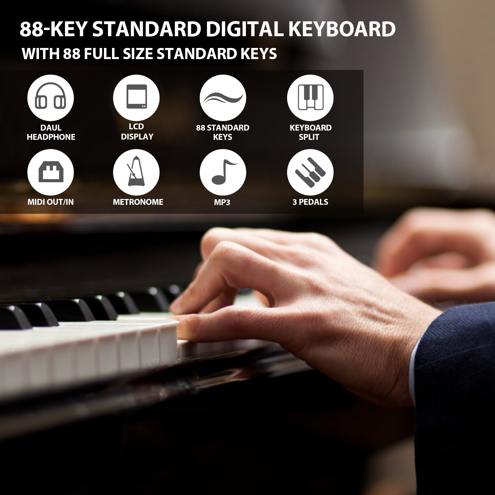MUSTAR MDP-2700, 88 Key Weighted Wooden Upright Digital Piano, Hammer Action