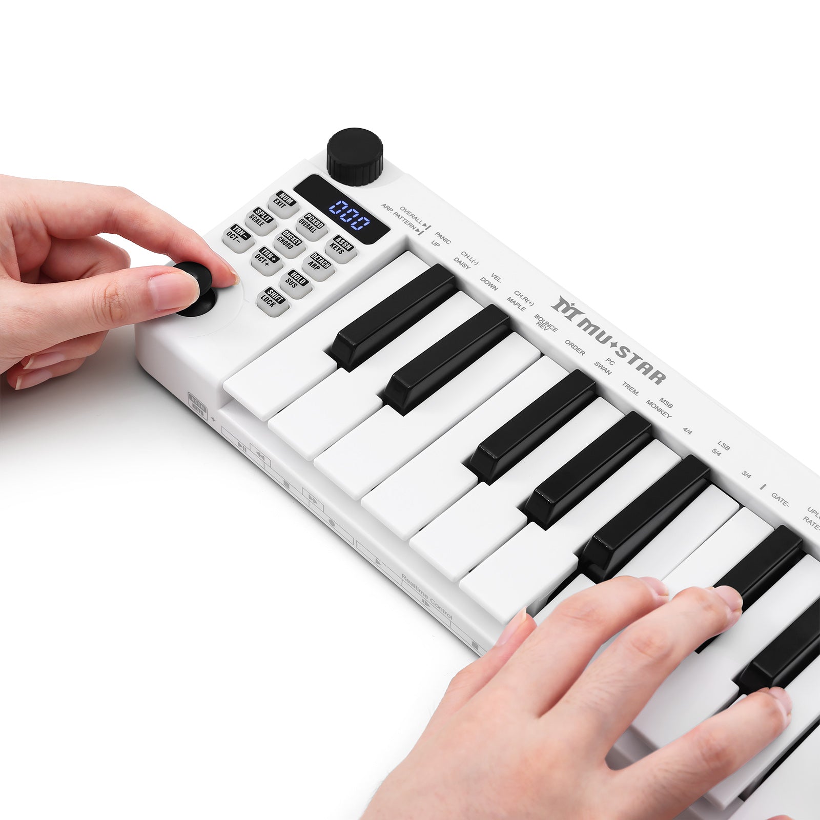 Mustar MM-100, Mini MIDI Keyboard, 25 Key MIDI Controller for Beginner with Dual-Channel Keyboard, Knob, Joystick, Built-in MIDI Clock, LED Display