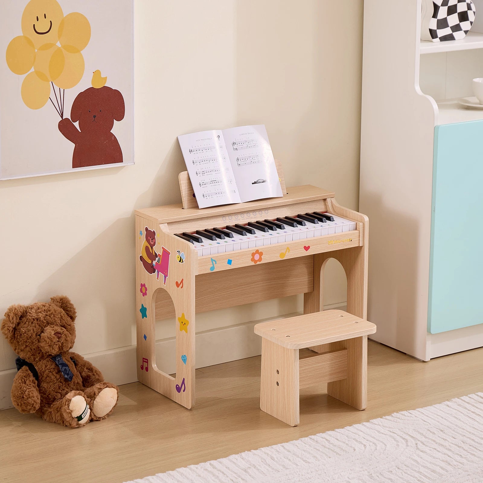 MUSTAR MT-900, 37 Keys Kids Piano Keyboard, Wooden Music Toy Instrument, Early Educational Musical Learning