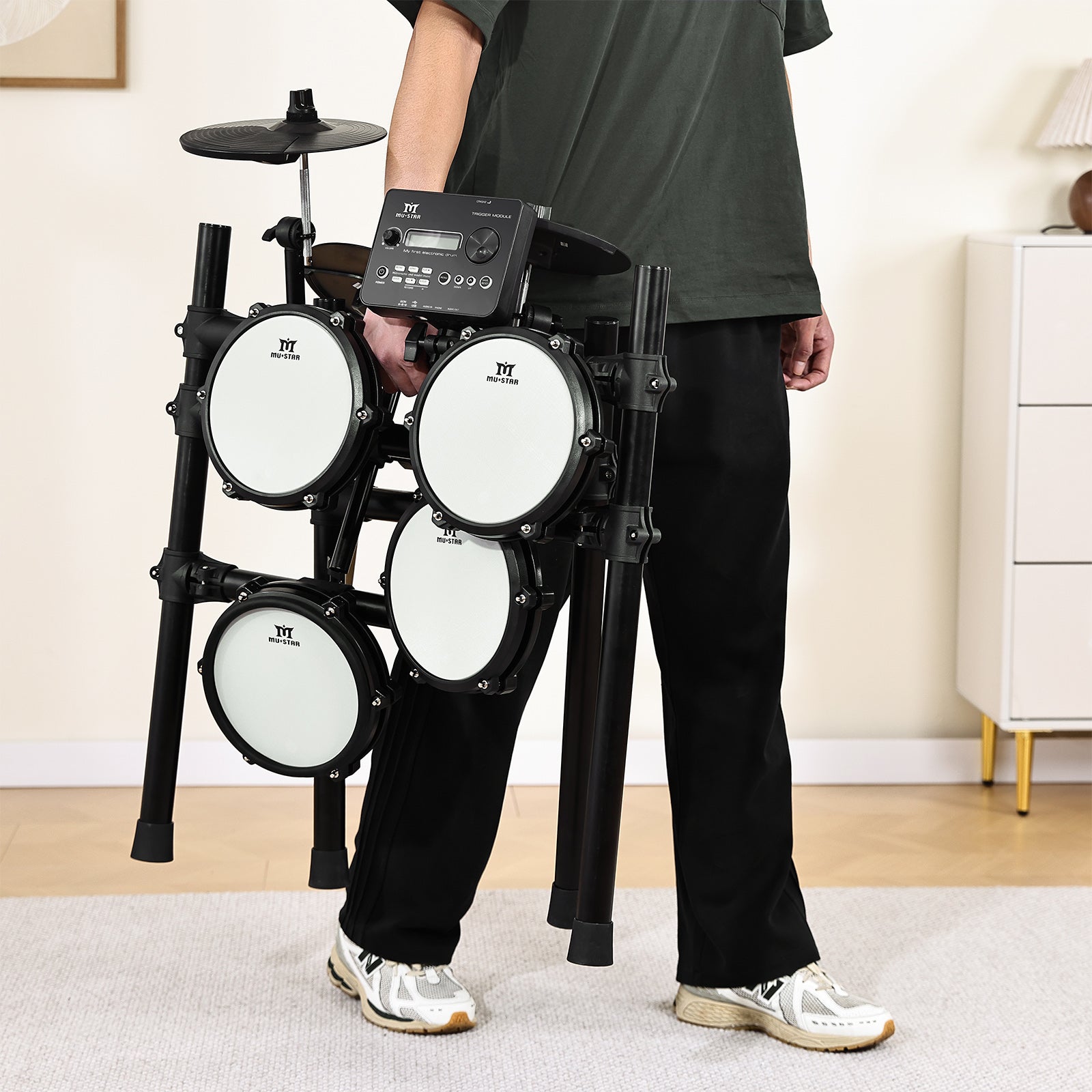 MUSTAR MED-300, 8 Pieces Electronic Drum Set for Adults Kids Beginners, With 450 Sounds, Quiet Mesh Drum Pads, 2 Cymbals w/Choke, Kick Drum, 2 Pedals, Headphones, Sticks, USB MIDI, 30 Drum Kits