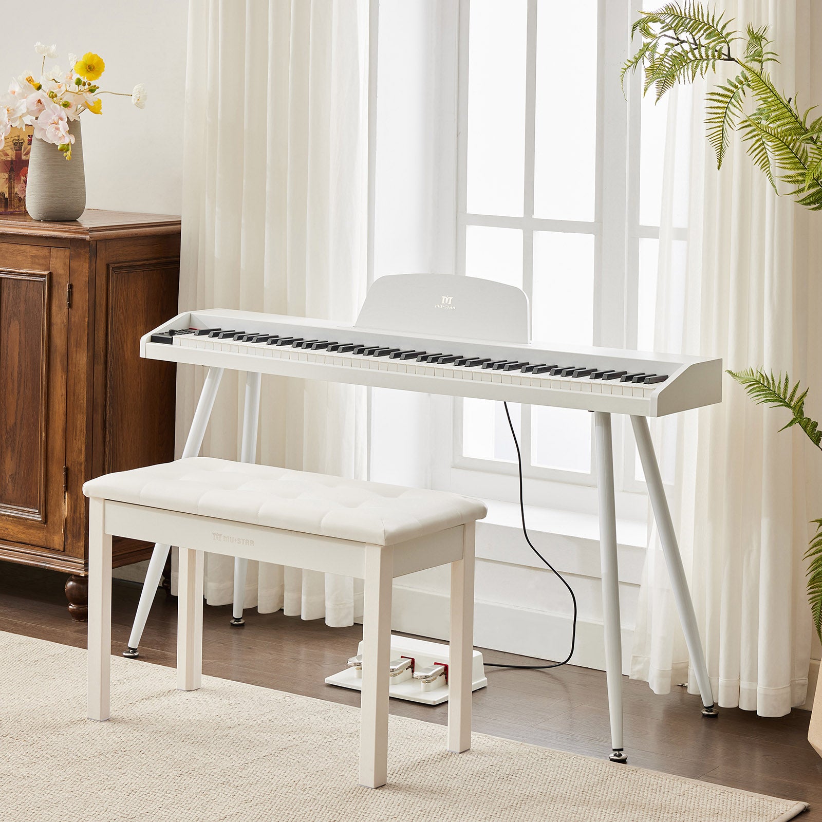MUSTAR MDP-2200, 88 Semi Weighted Key Digital Piano With Stool, Electronic Keyboards, Beach, Bluetooth/ MIDI,3 Pedals, 80 demo 600 rhythms 800 tones