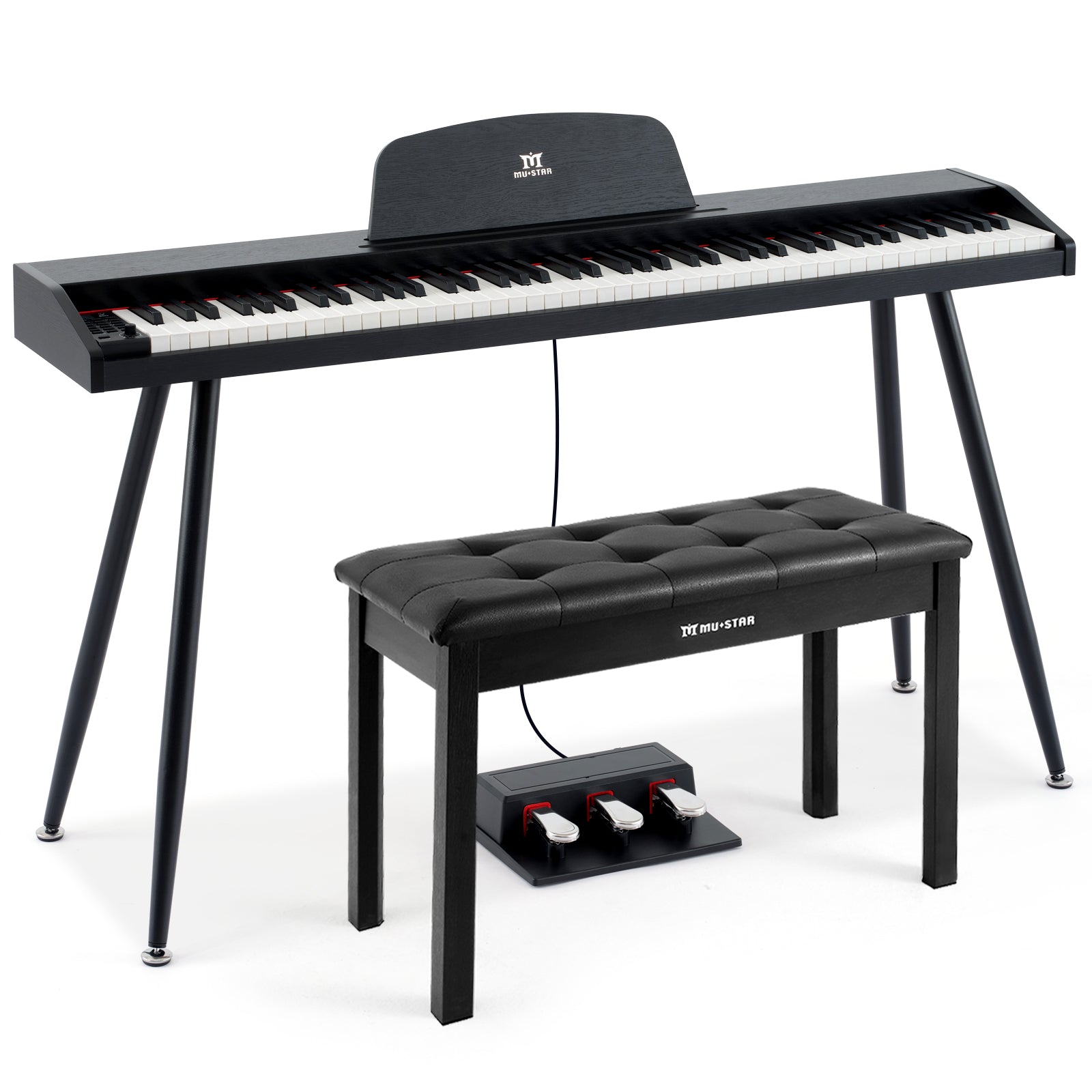 MUSTAR MDP-2100, 88 Semi Weighted Key Digital Piano With Stool, Electronic Keyboards, Beach, Bluetooth/ MIDI,3 Pedals, 80 demo 600 rhythms 800 tones