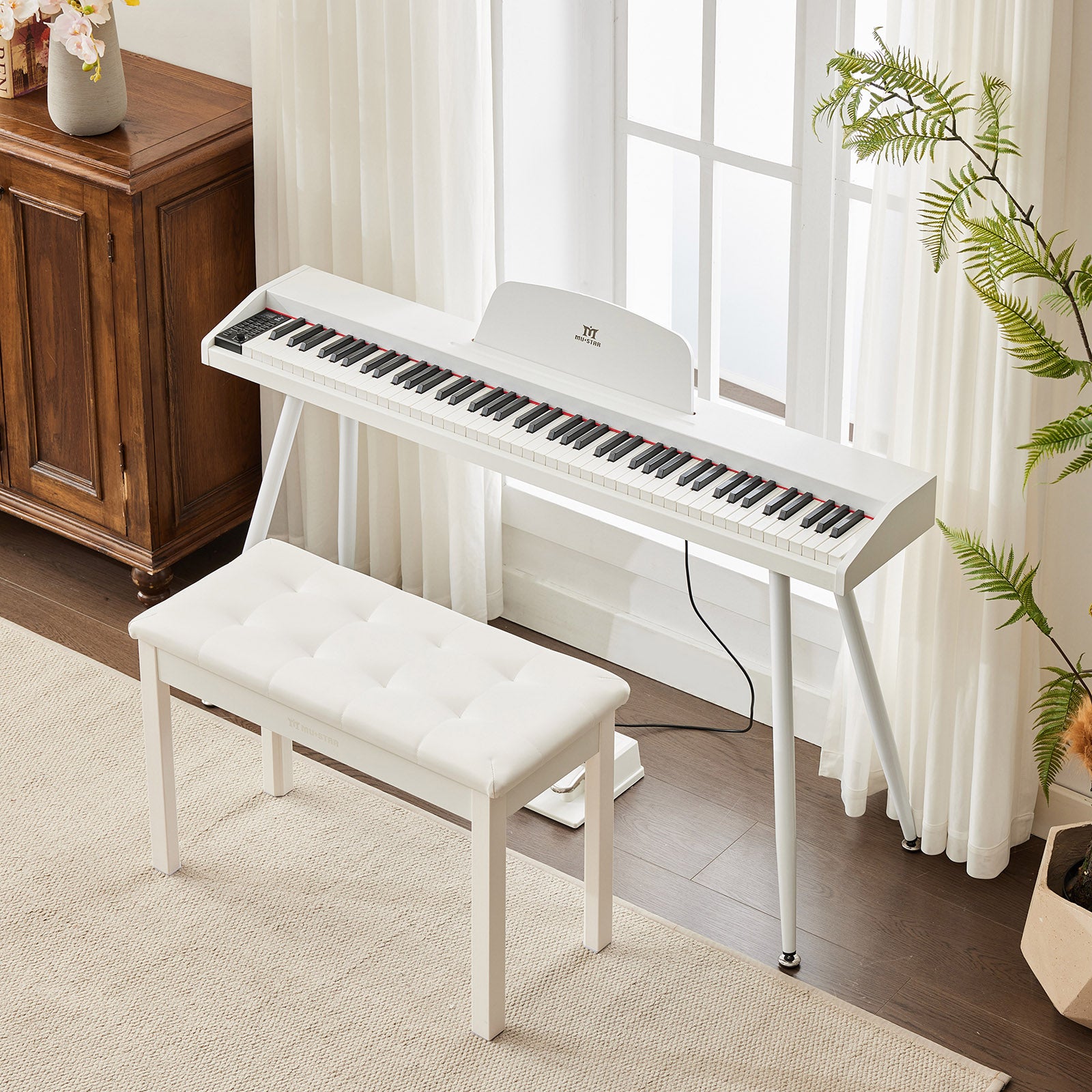 MUSTAR MDP-2200, 88 Semi Weighted Key Digital Piano With Stool, Electronic Keyboards, Beach, Bluetooth/ MIDI,3 Pedals, 80 demo 600 rhythms 800 tones