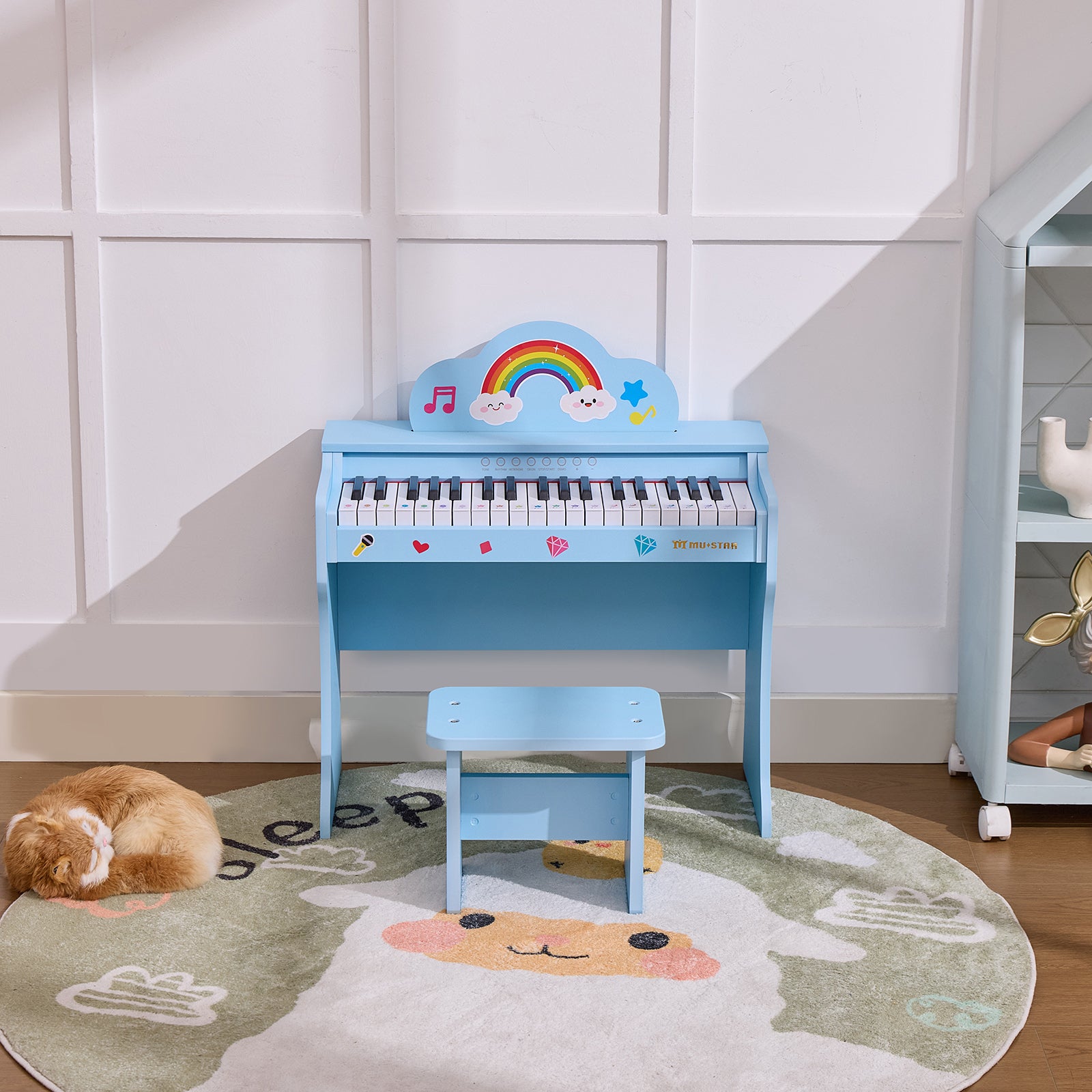 MUSTAR MT-600, 37 Keys Kids Piano Keyboard, Wooden Music Toy Instrument, Early Educational Musical Learning,Stool