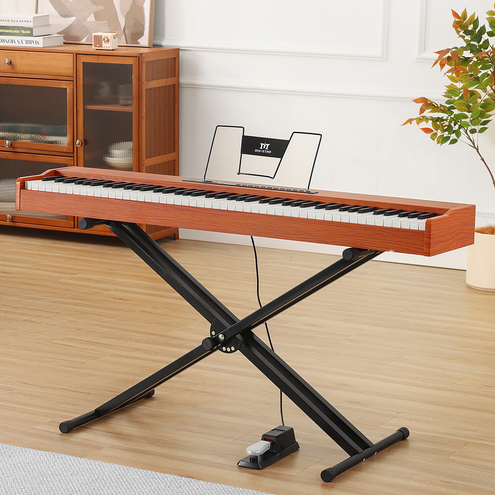 MUSTAR MEP-1600, Digital Piano 88 Keys Electronic Keyboards, Semi Weighted Electric Piano, Bluetooth Connection, Sustain Pedal, Brown