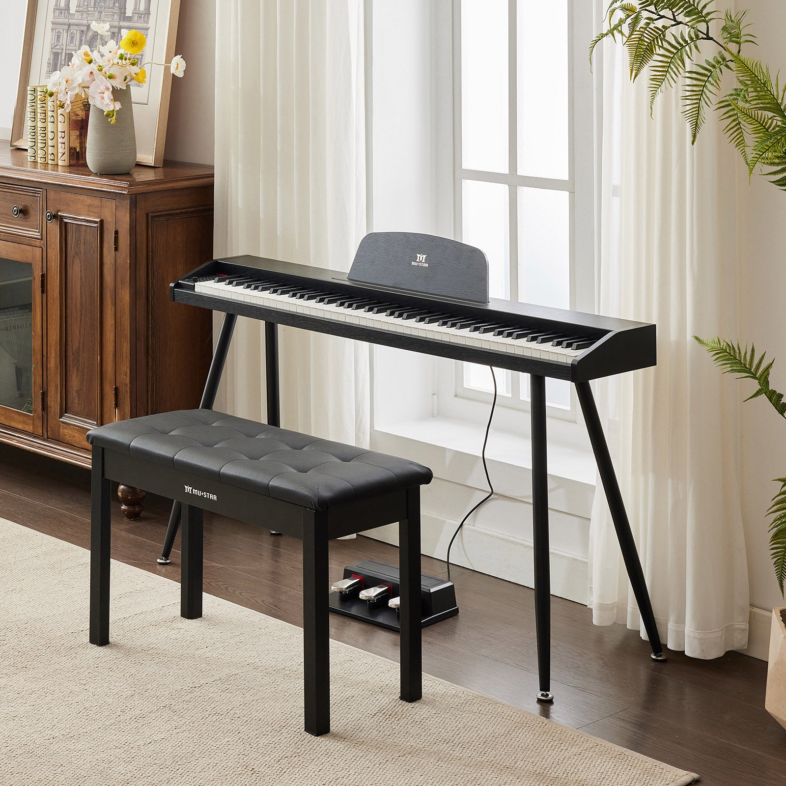 MUSTAR MDP-2100, 88 Semi Weighted Key Digital Piano With Stool, Electronic Keyboards, Beach, Bluetooth/ MIDI,3 Pedals, 80 demo 600 rhythms 800 tones