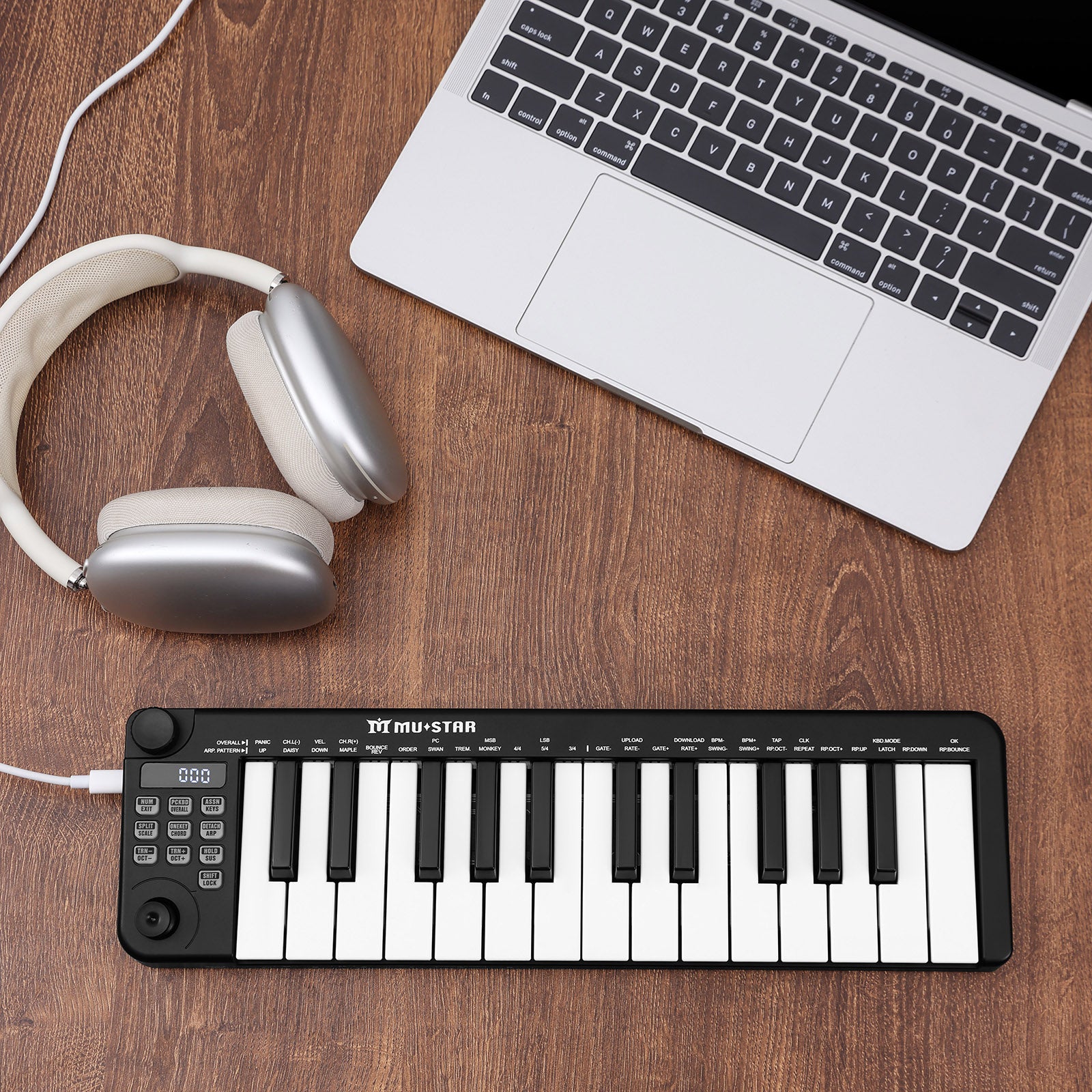 Mustar MM-100, Mini MIDI Keyboard, 25 Key MIDI Controller for Beginner with Dual-Channel Keyboard, Knob, Joystick, Built-in MIDI Clock, LED Display