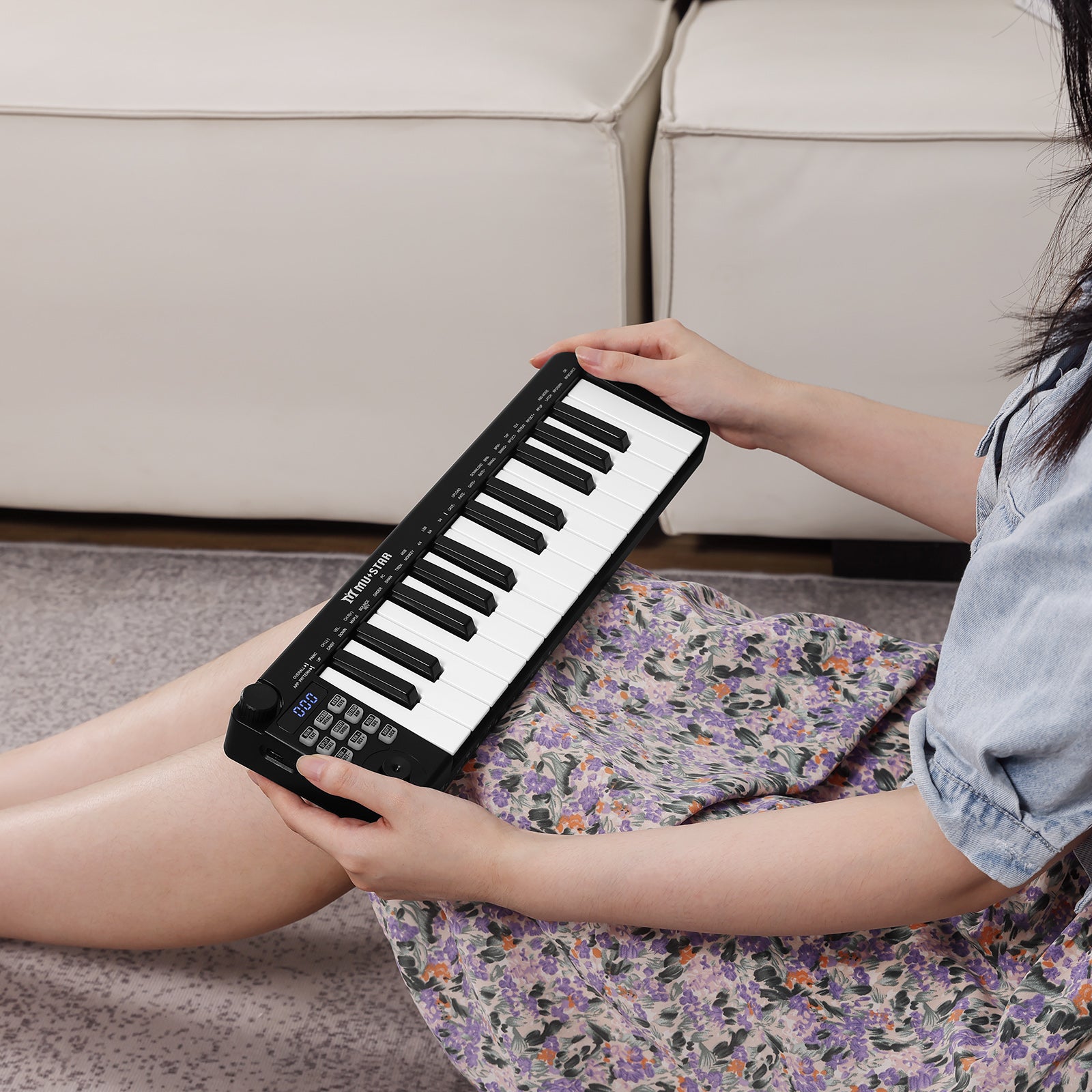 Mustar MM-100, Mini MIDI Keyboard, 25 Key MIDI Controller for Beginner with Dual-Channel Keyboard, Knob, Joystick, Built-in MIDI Clock, LED Display