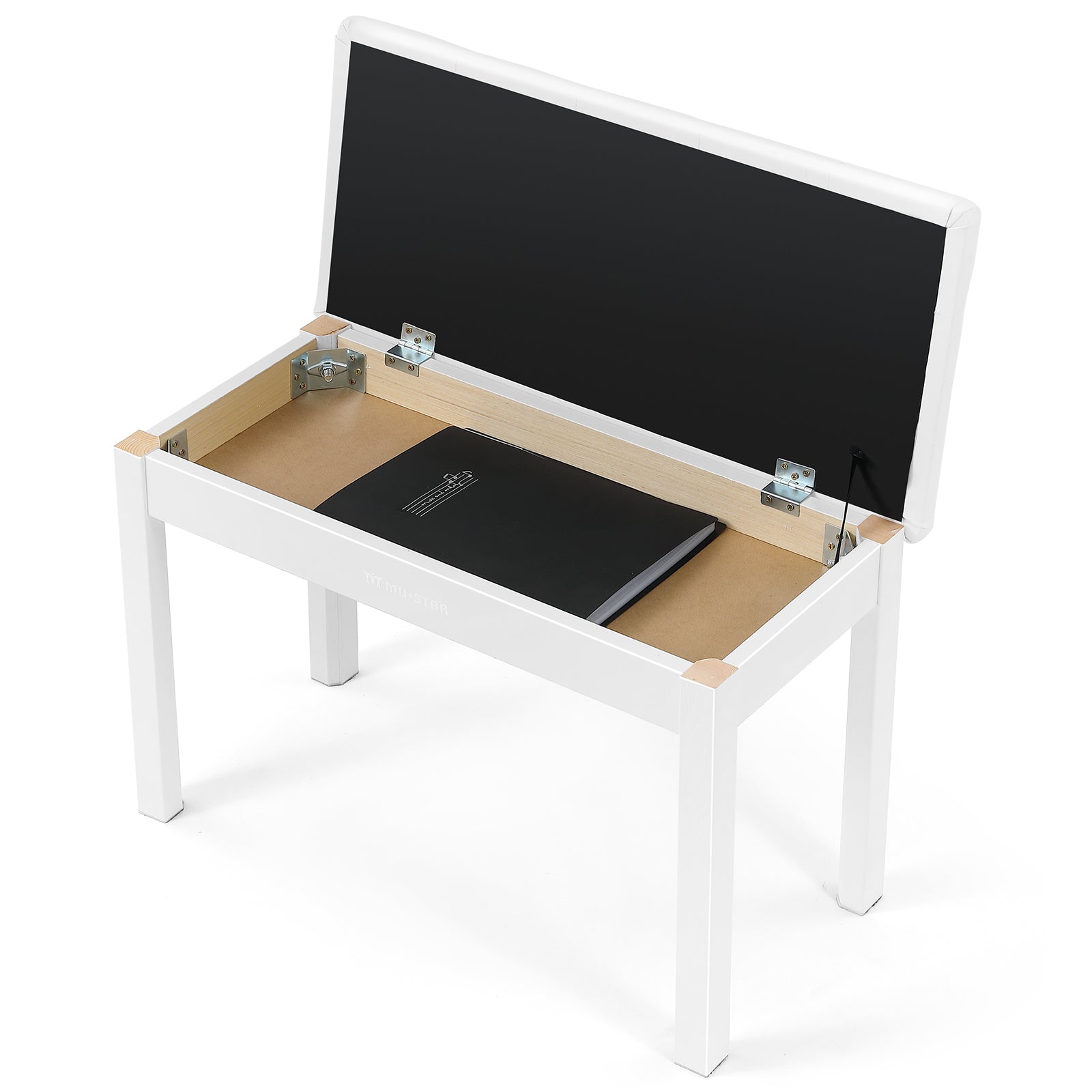 MUSTAR MS-200, Wooden Piano Bench, Padded Piano Stool with Storage, White