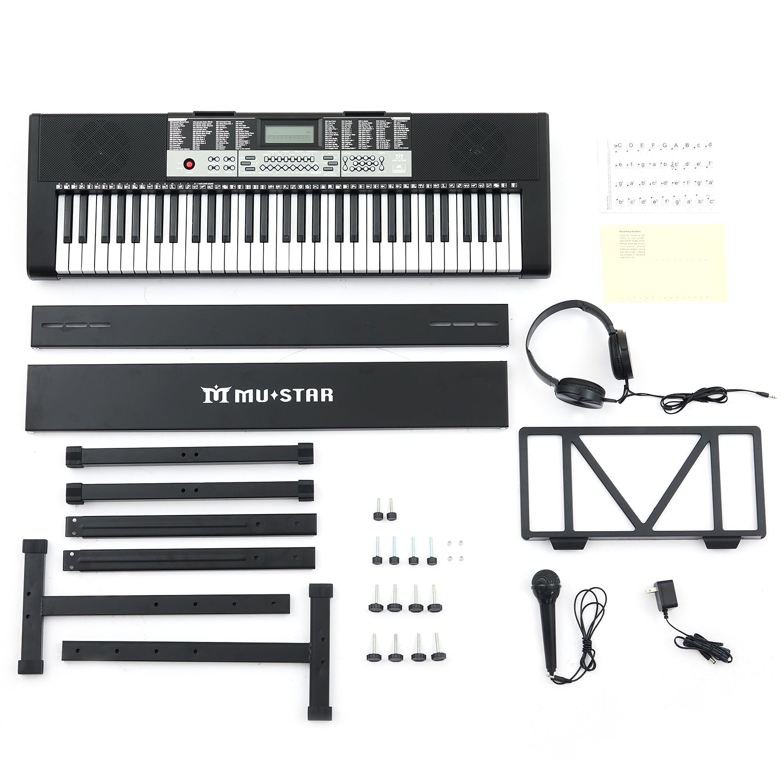 MUSTAR MEKS-800, LCD, 61 Key Portable Electronic Keyboard, Lighted Up Learning Piano Keyboard, Beginner Set with Stool