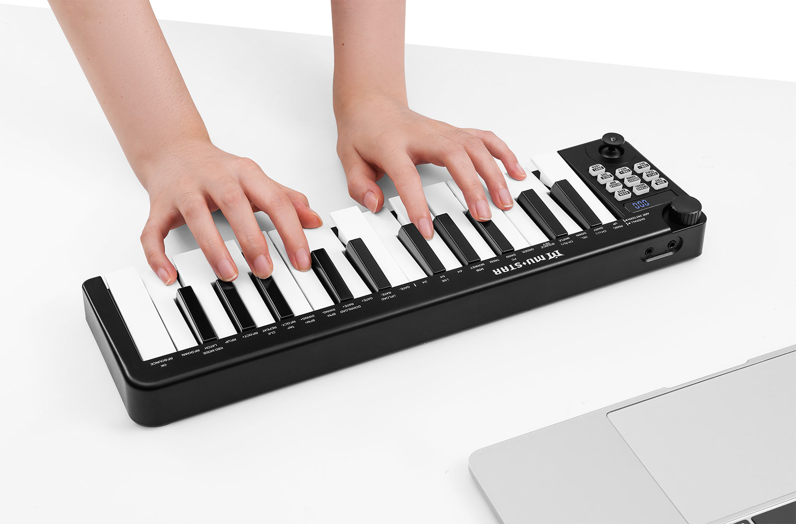 Mustar MM-100, Mini MIDI Keyboard, 25 Key MIDI Controller for Beginner with Dual-Channel Keyboard, Knob, Joystick, Built-in MIDI Clock, LED Display