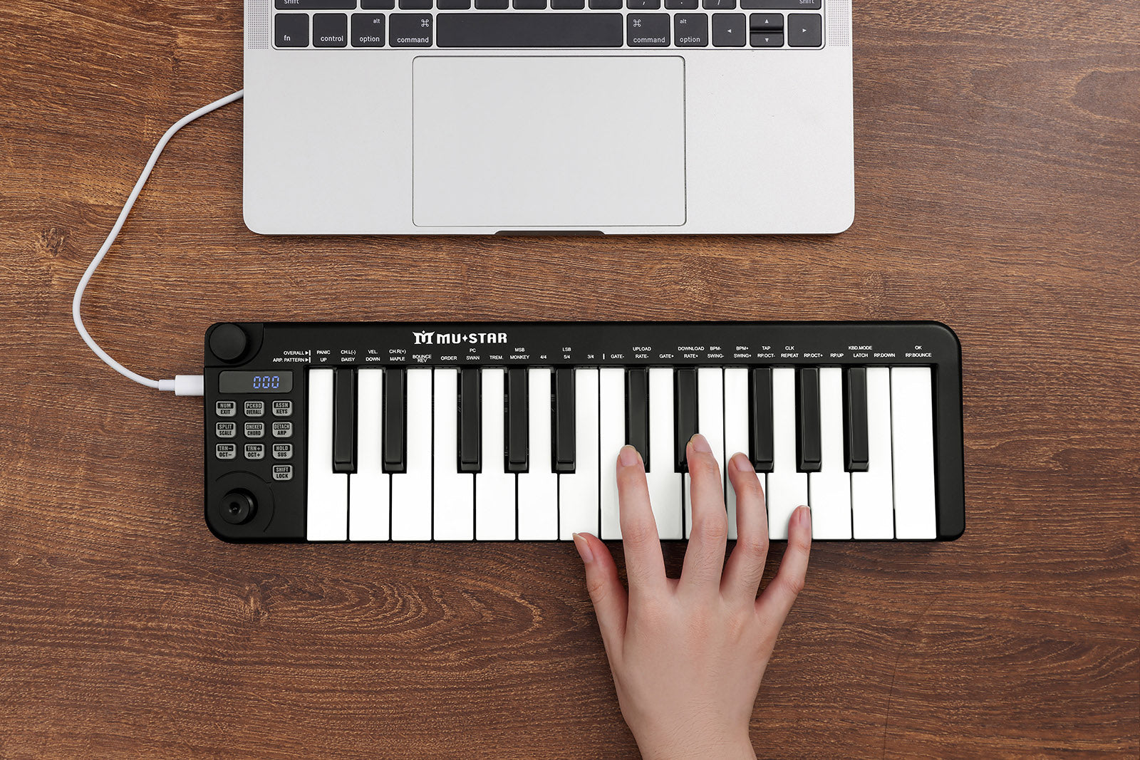 Mustar MM-100, Mini MIDI Keyboard, 25 Key MIDI Controller for Beginner with Dual-Channel Keyboard, Knob, Joystick, Built-in MIDI Clock, LED Display