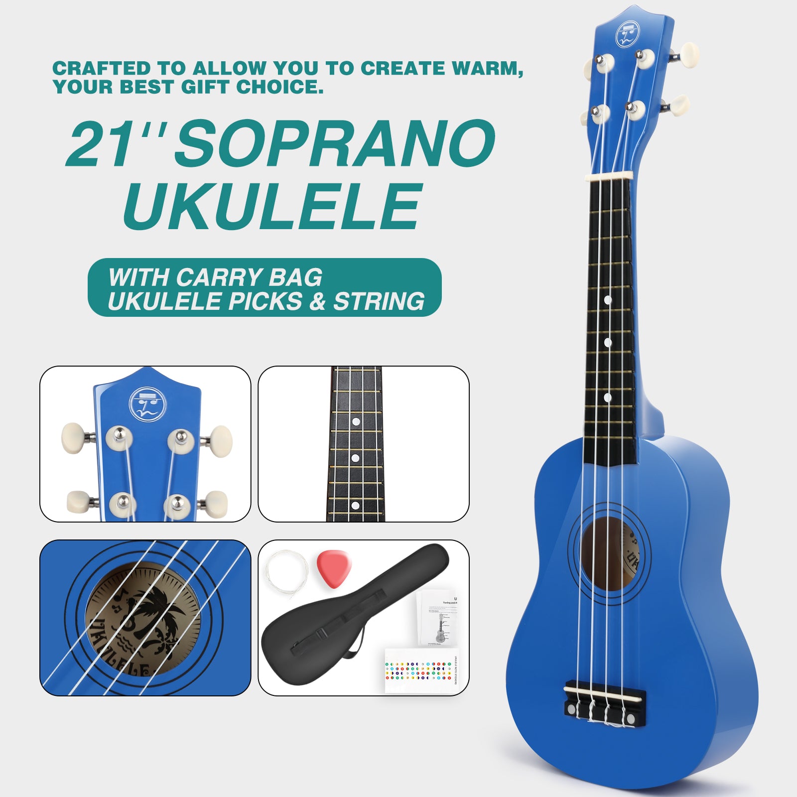 MUSTAR MU-501, 21 Inch Soprano Ukulele for Beginners Kids Blue
