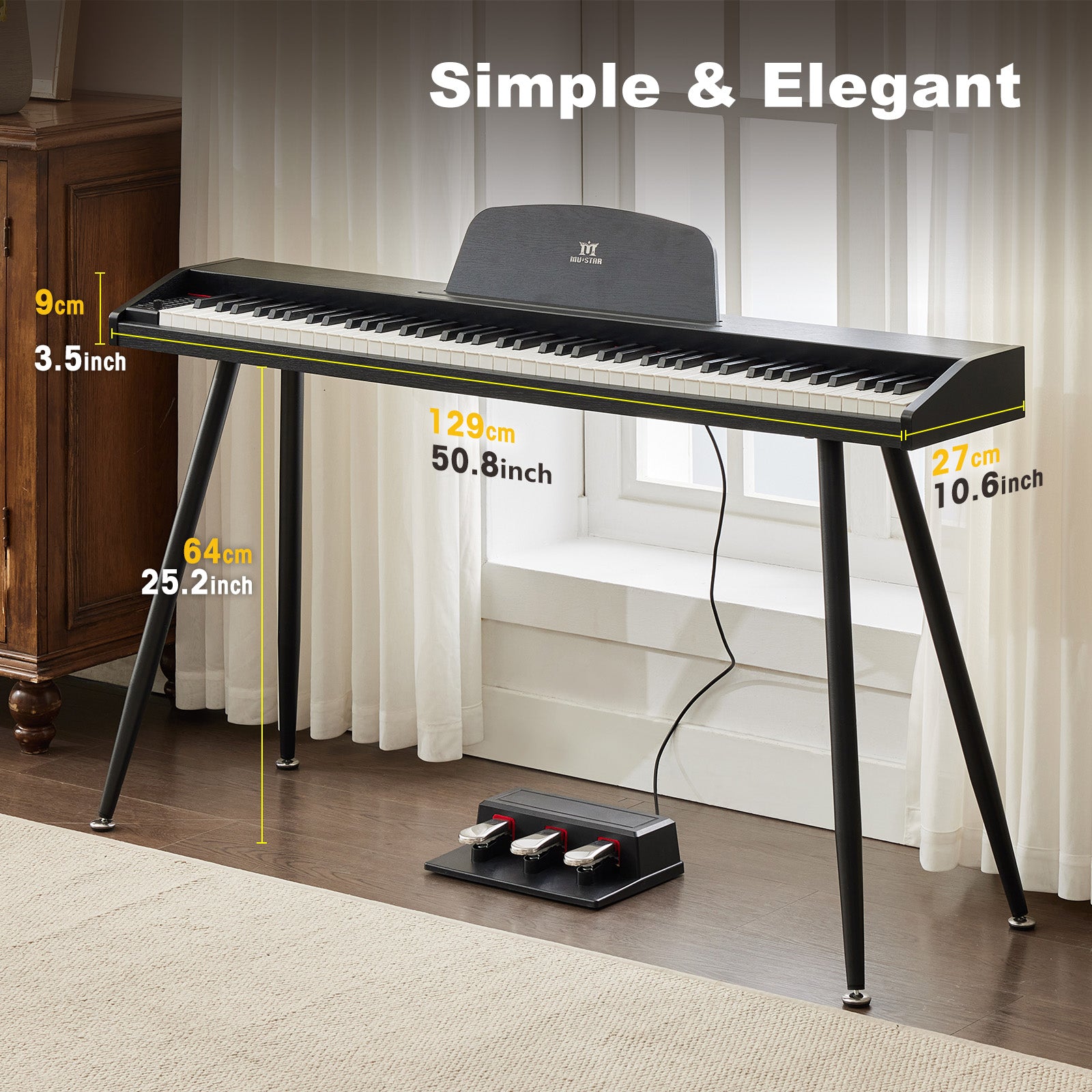 MUSTAR MDP-2100, 88 Semi Weighted Key Digital Piano, Electronic Keyboards, Bluetooth/ MIDI,3 Pedals, 80 demo 600 rhythms 800 tones