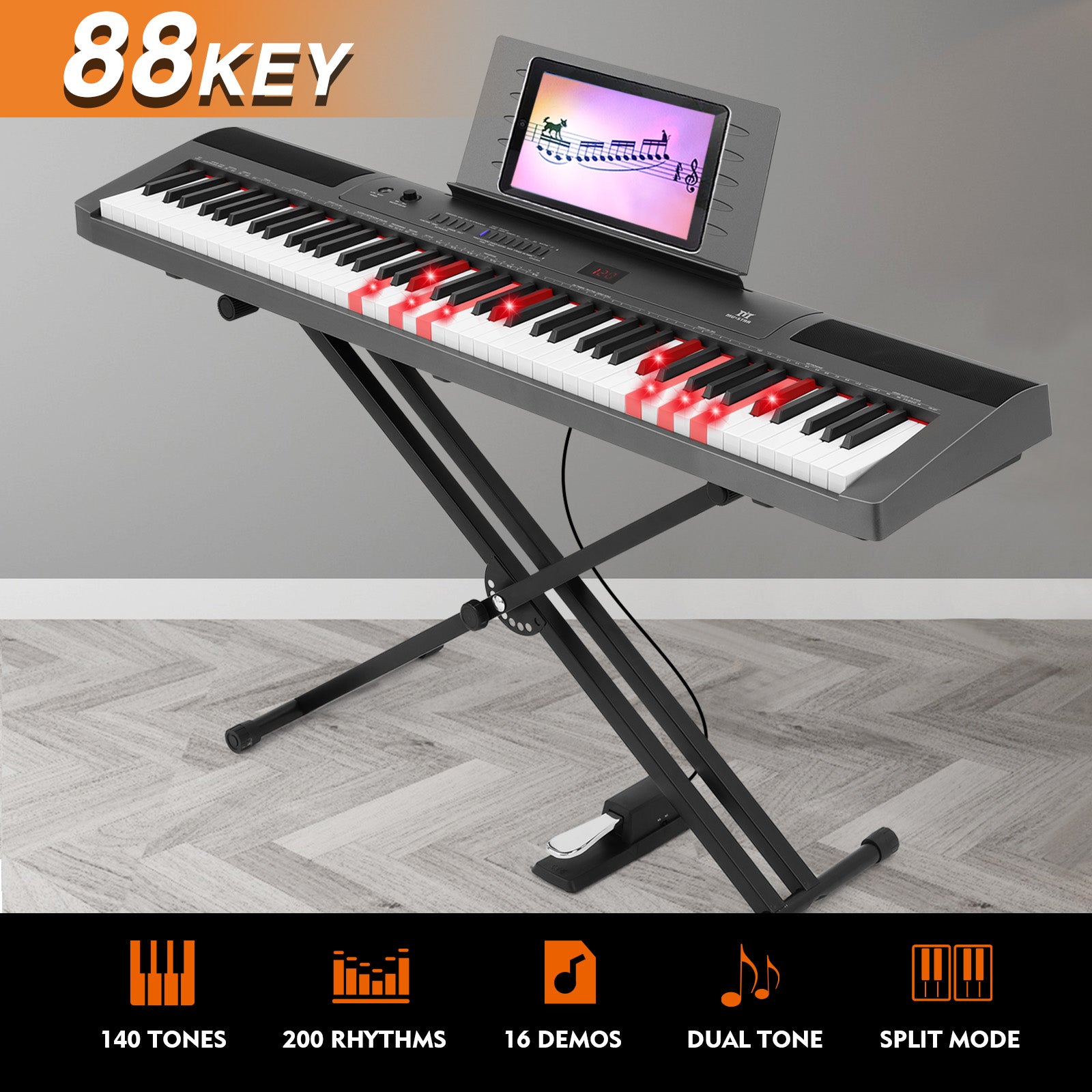 MUSTAR MEP-1800, Digital Piano 88 Keys Electronic Keyboards, Semi Weighted Electric Piano, Lighted up Keys, Sustain Pedal