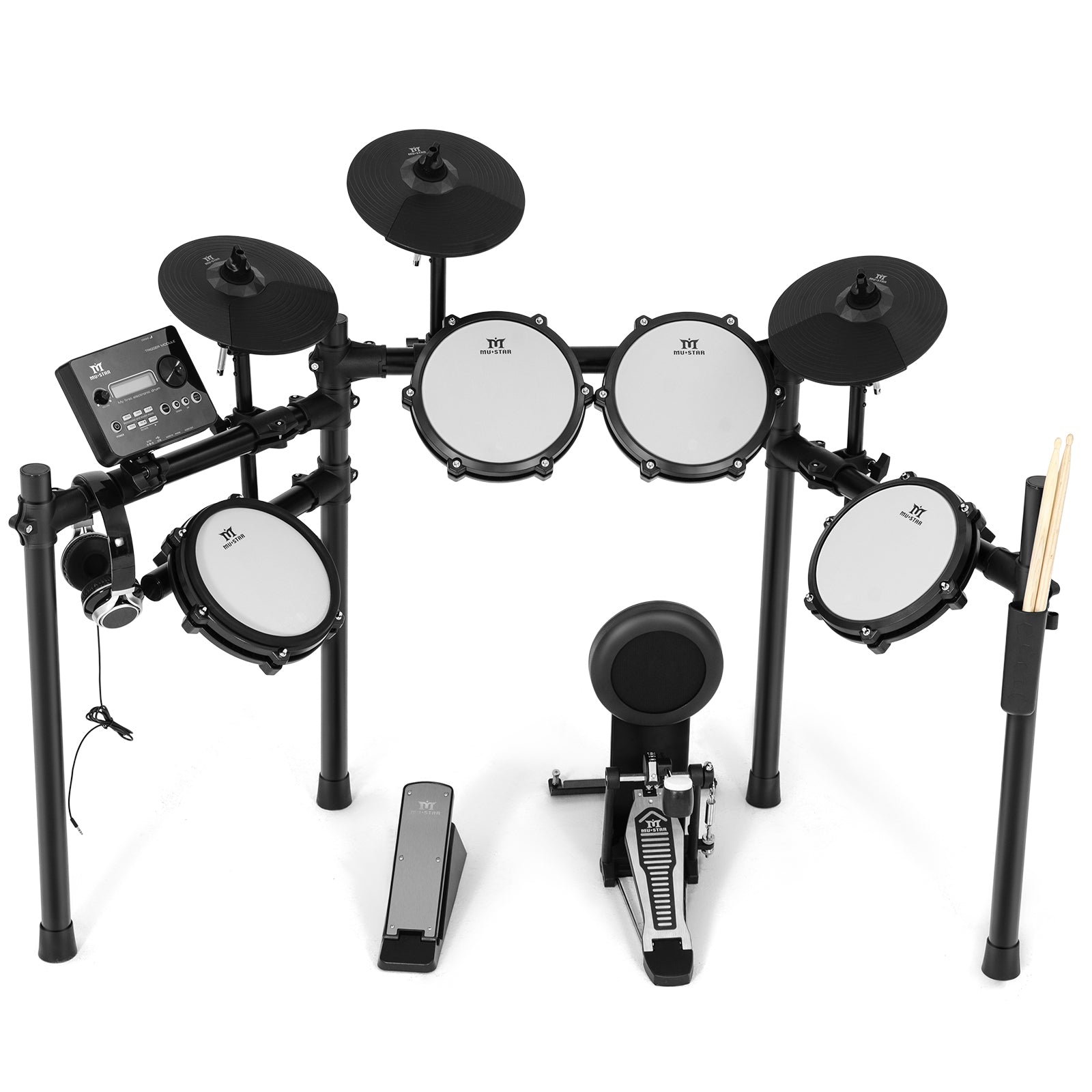 MUSTAR MED-300, 8 Pieces Electronic Drum Set for Adults Kids Beginners, With 450 Sounds, Quiet Mesh Drum Pads, 2 Cymbals w/Choke, Kick Drum, 2 Pedals, Headphones, Sticks, USB MIDI, 30 Drum Kits