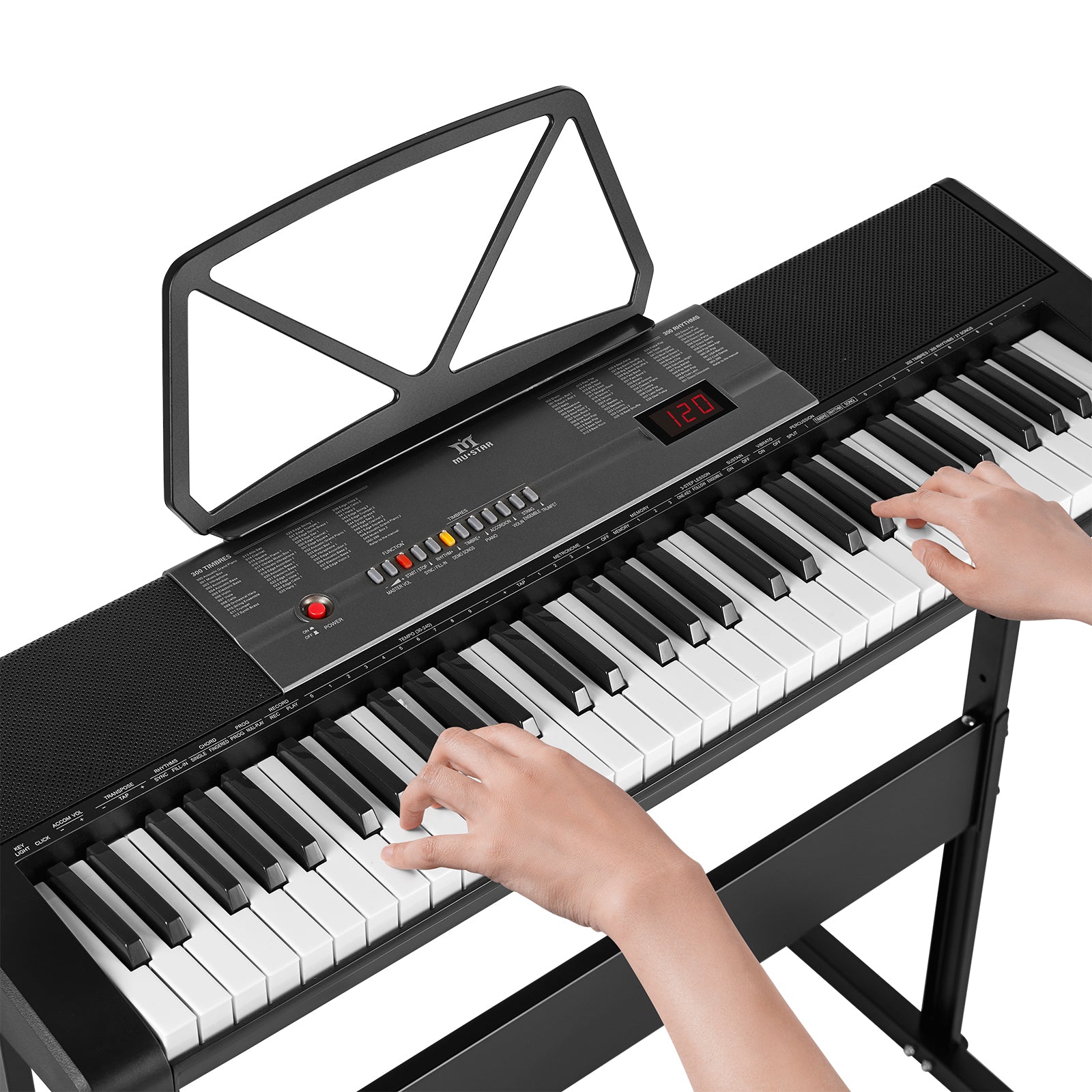 MUSTAR MEKS-700, Piano Keyboard with Lighted Up Keys, 61 Keys Learning Electronic Keyboard, Beginner Set with Stool