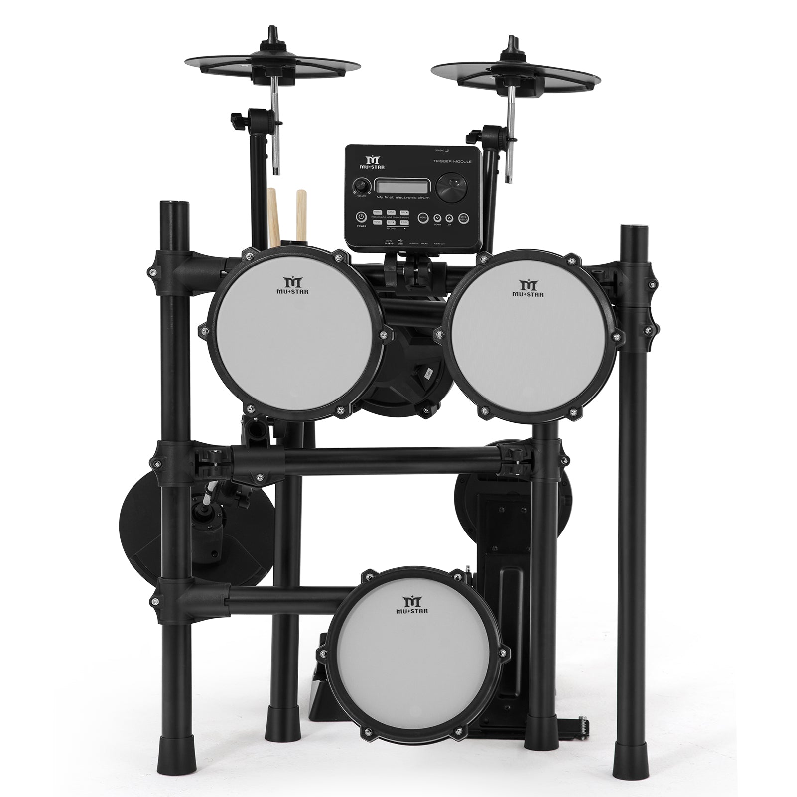 MUSTAR MED-300, 8 Pieces Electronic Drum Set for Adults Kids Beginners, With 450 Sounds, Quiet Mesh Drum Pads, 2 Cymbals w/Choke, Kick Drum, 2 Pedals, Headphones, Sticks, USB MIDI, 30 Drum Kits