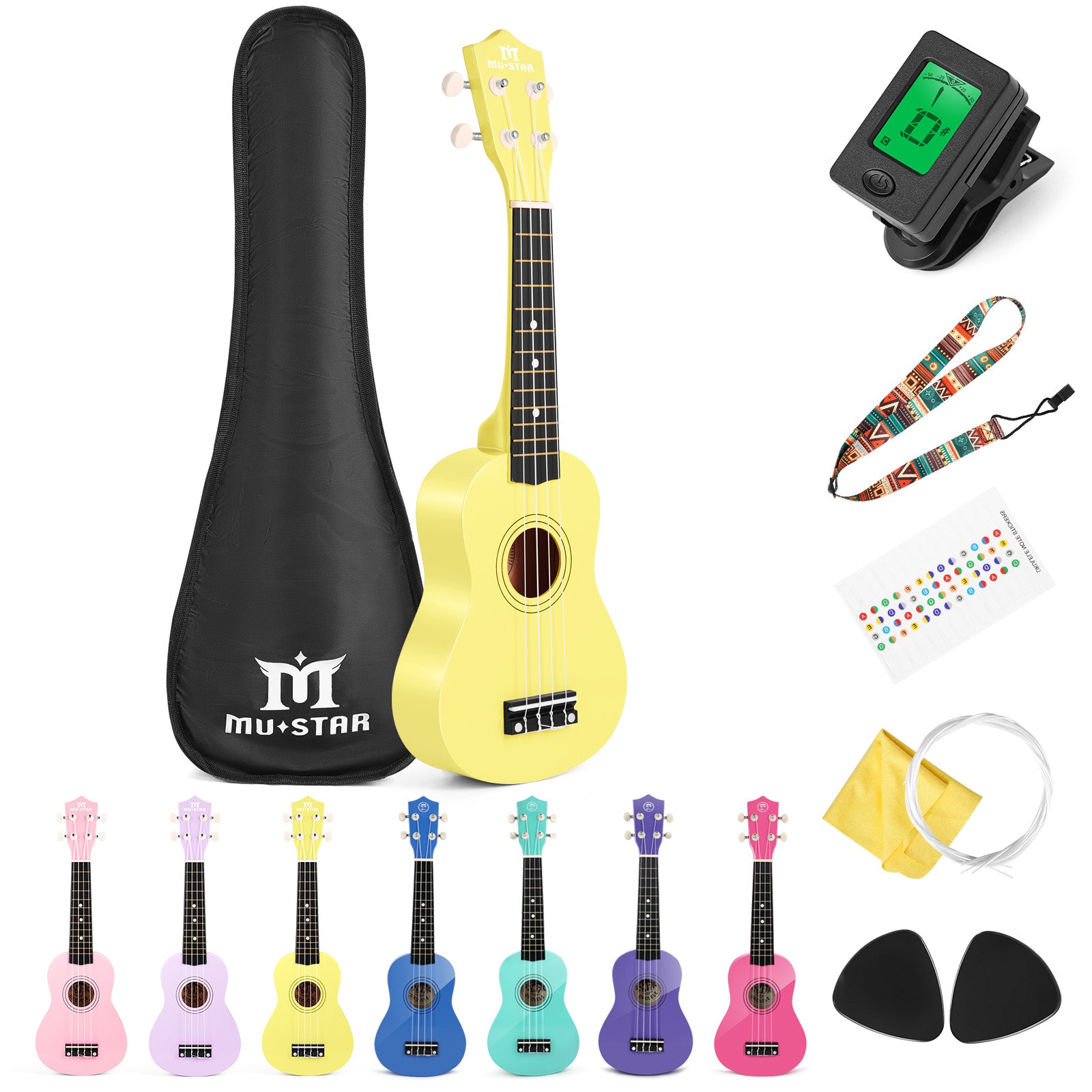 MUSTAR MU-1900, 21 Inch Soprano Ukulele for Beginners Kids Yellow