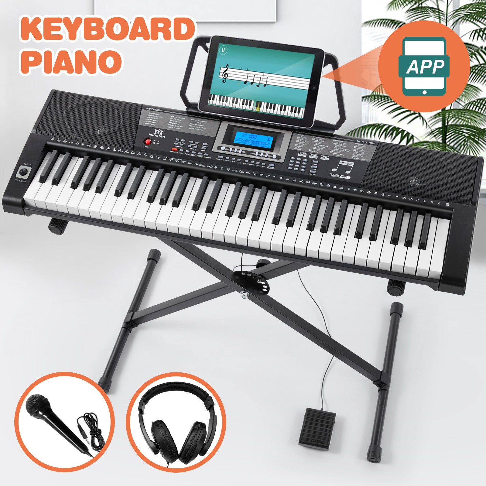 MUSTAR MEKS-500, 61 Key Portable Electronic Keyboard, Lighted Up Learning Piano Keyboard, LCD, Beginner Set, Gifts