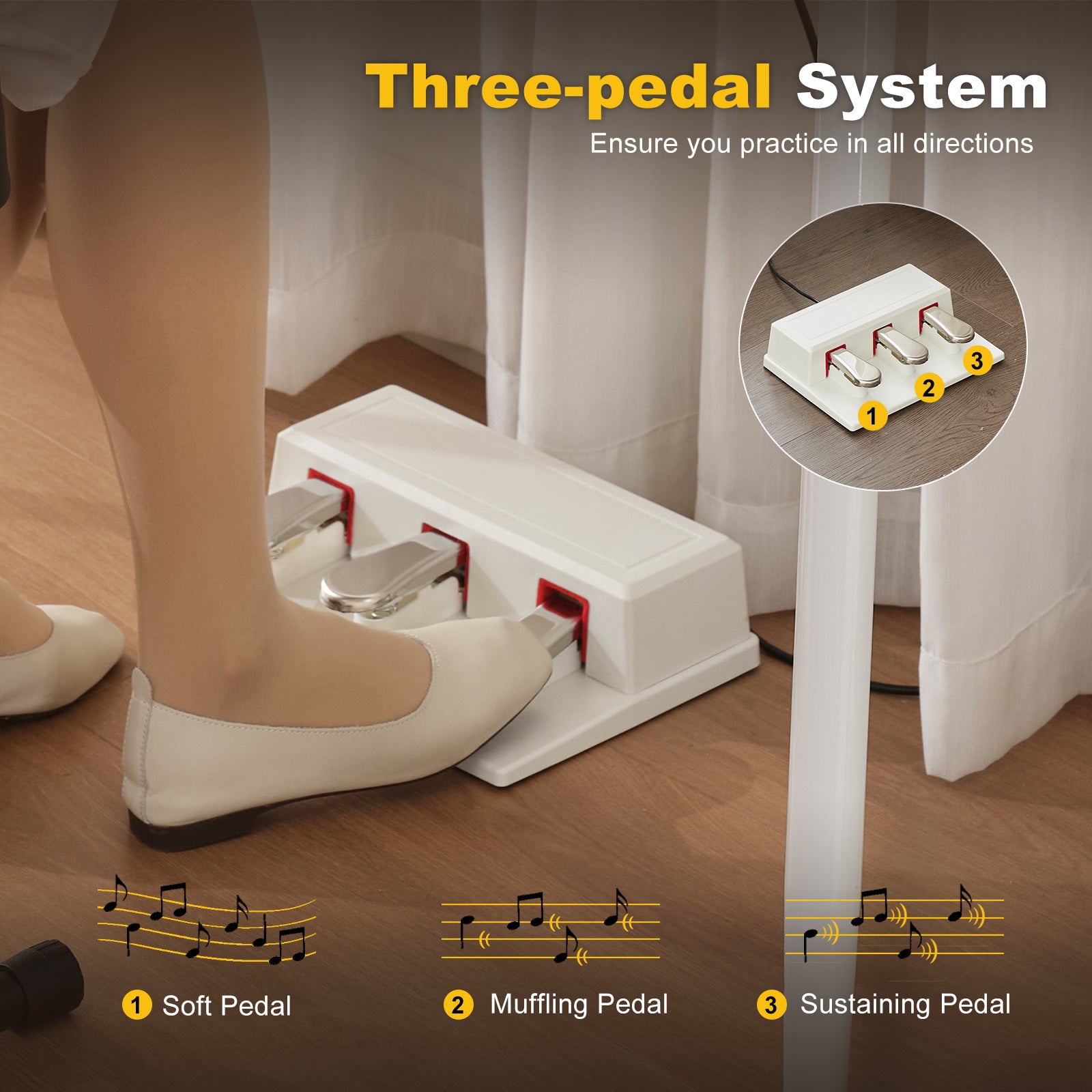 MUSTAR MDP-2200, 88 Semi Weighted Key Digital Piano With Stool, Electronic Keyboards, Beach, Bluetooth/ MIDI,3 Pedals, 80 demo 600 rhythms 800 tones