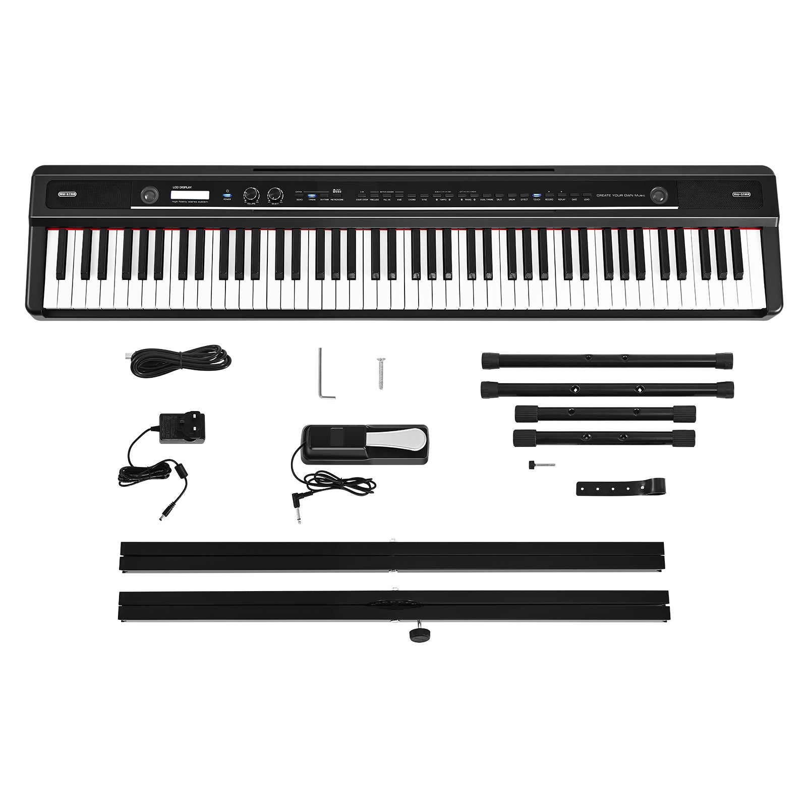 MUSTAR MEP-1700, Semi Weighted Digital Piano, 88 Keys Electronic Keyboards, LCD/ Bluetooth/ MIDI/Pedal