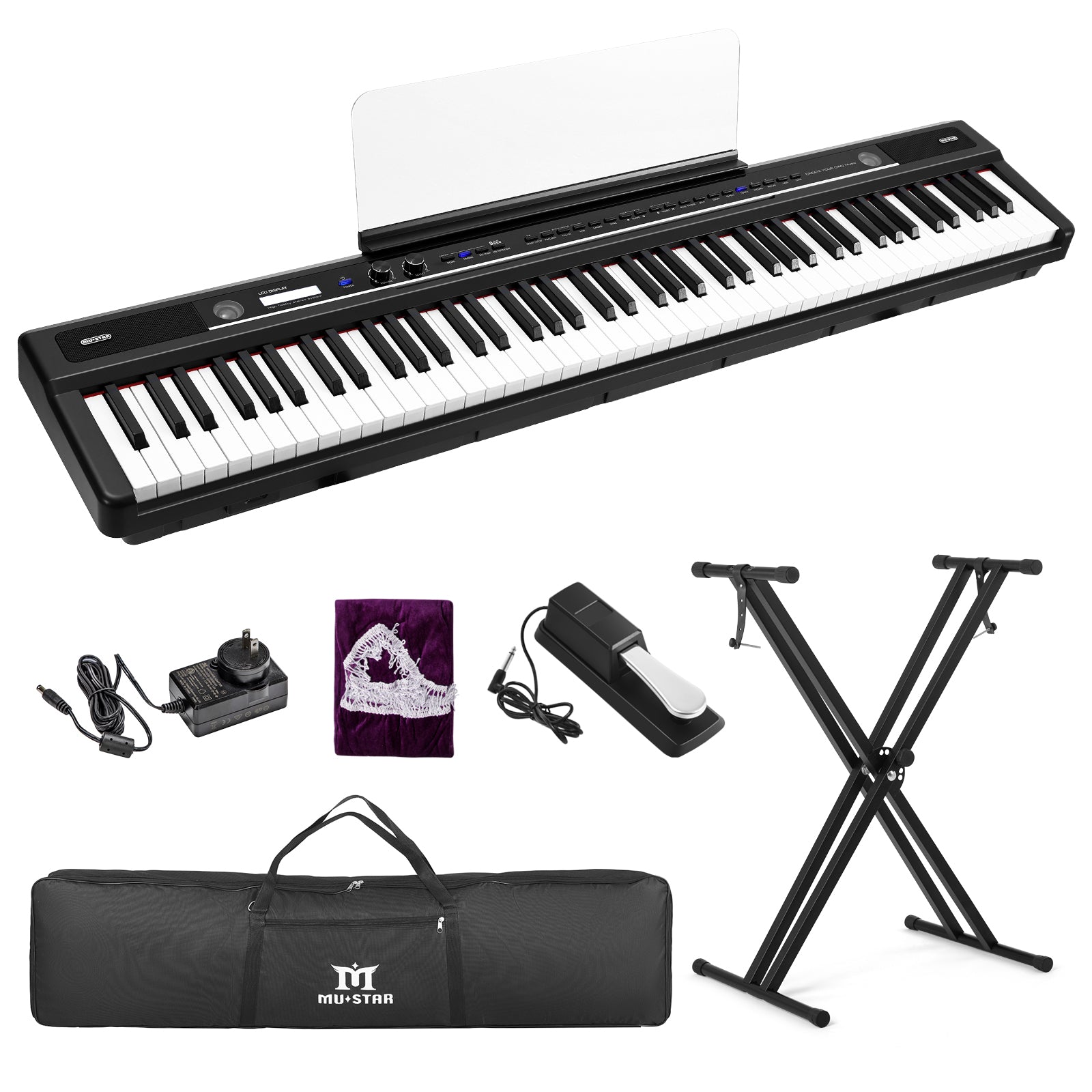 MUSTAR MEP-1700, Semi Weighted Digital Piano, 88 Keys Electronic Keyboards, LCD/ Bluetooth/ MIDI/Pedal