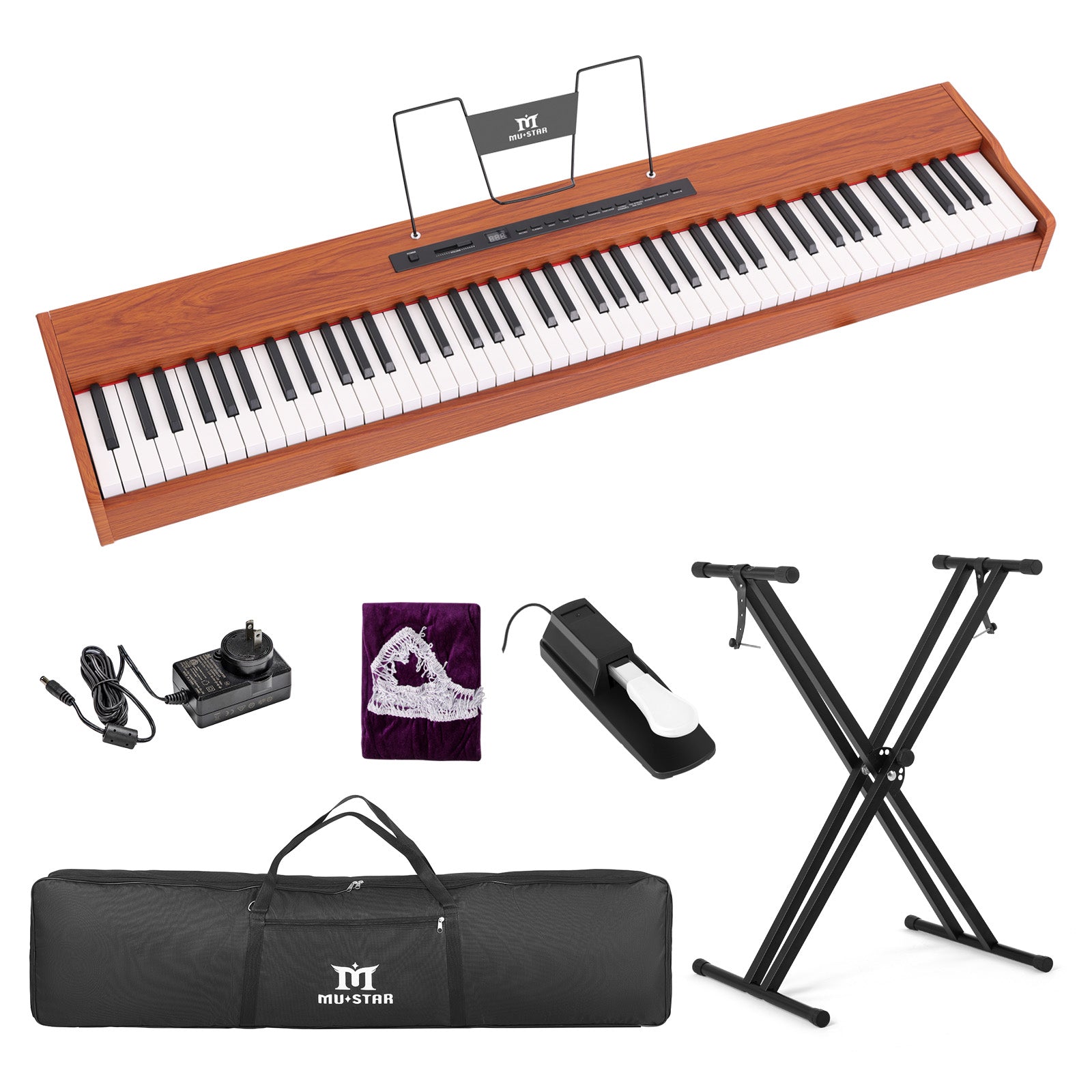 MUSTAR MEP-1600, Digital Piano 88 Keys Electronic Keyboards, Semi Weighted Electric Piano, Bluetooth Connection, Sustain Pedal, Brown