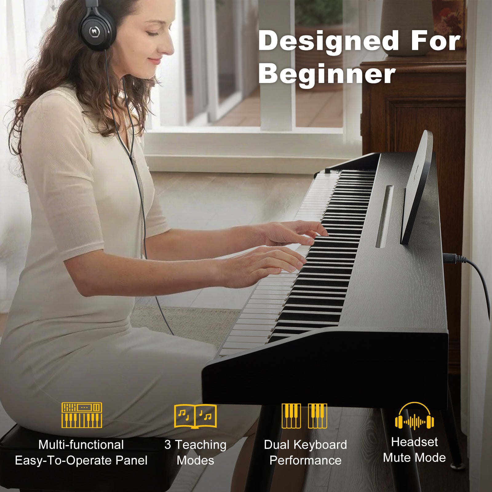 MUSTAR MDP-2100, 88 Semi Weighted Key Digital Piano, Electronic Keyboards, Bluetooth/ MIDI,3 Pedals, 80 demo 600 rhythms 800 tones
