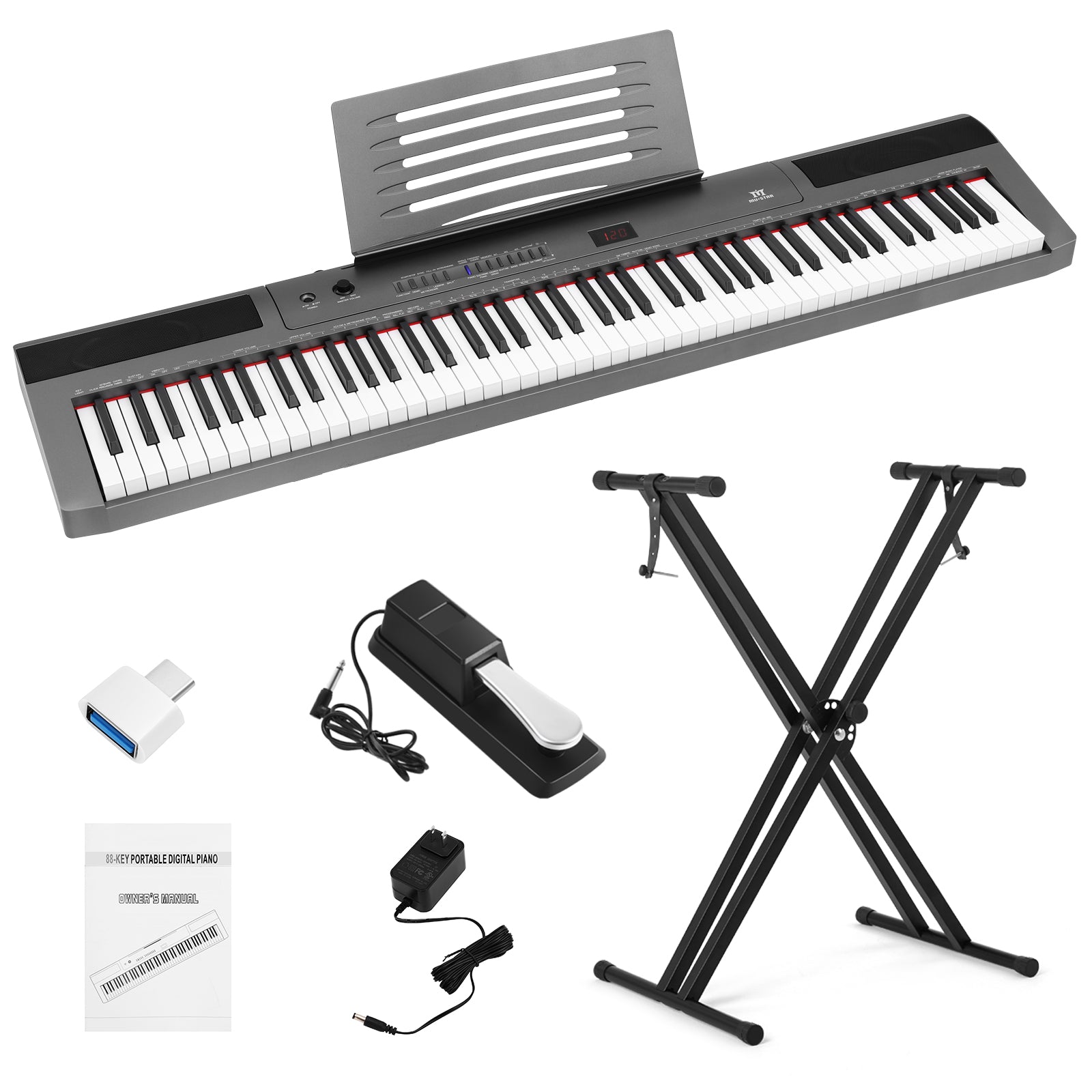 MUSTAR MEP-1800, Digital Piano 88 Keys Electronic Keyboards, Semi Weighted Electric Piano, Lighted up Keys, Sustain Pedal