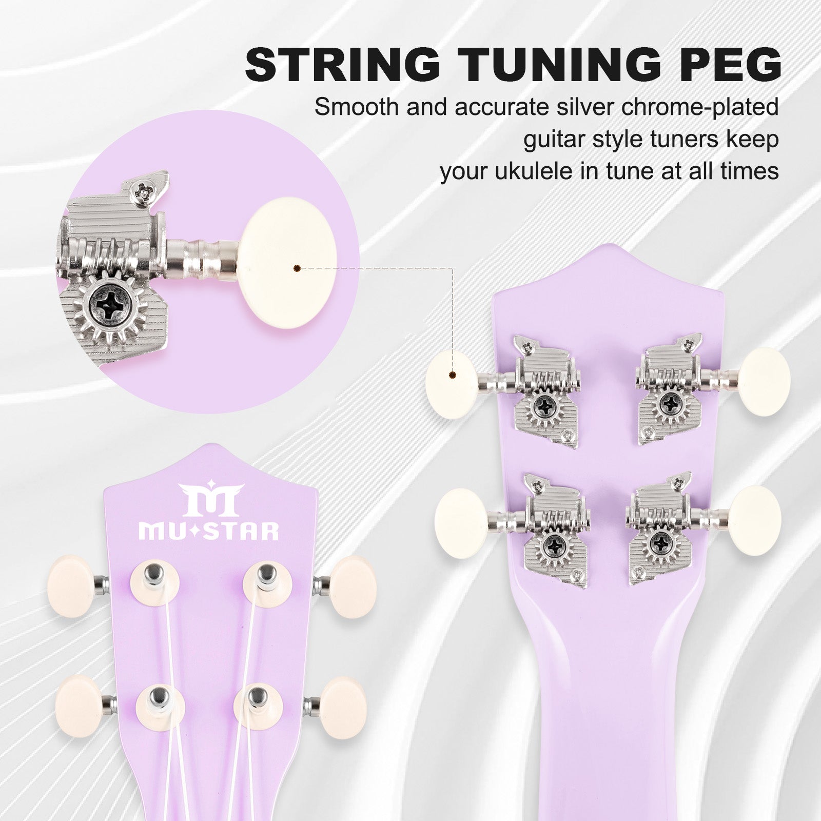 MUSTAR MU-1800, 21 Inch Soprano Ukulele for Beginners Kids Macaron Light purple