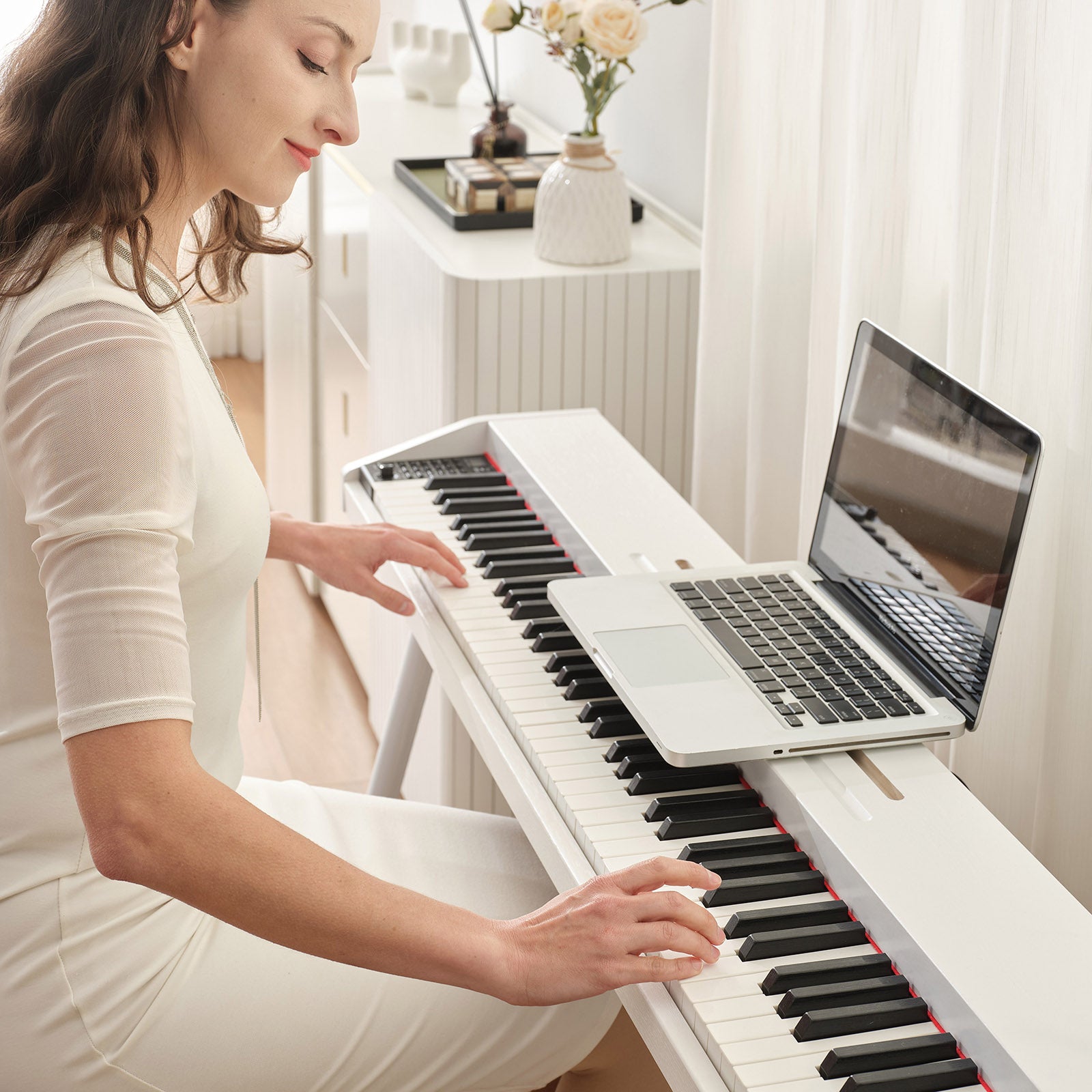 MUSTAR MDP-2200, 88 Semi Weighted Key Digital Piano With Stool, Electronic Keyboards, Beach, Bluetooth/ MIDI,3 Pedals, 80 demo 600 rhythms 800 tones