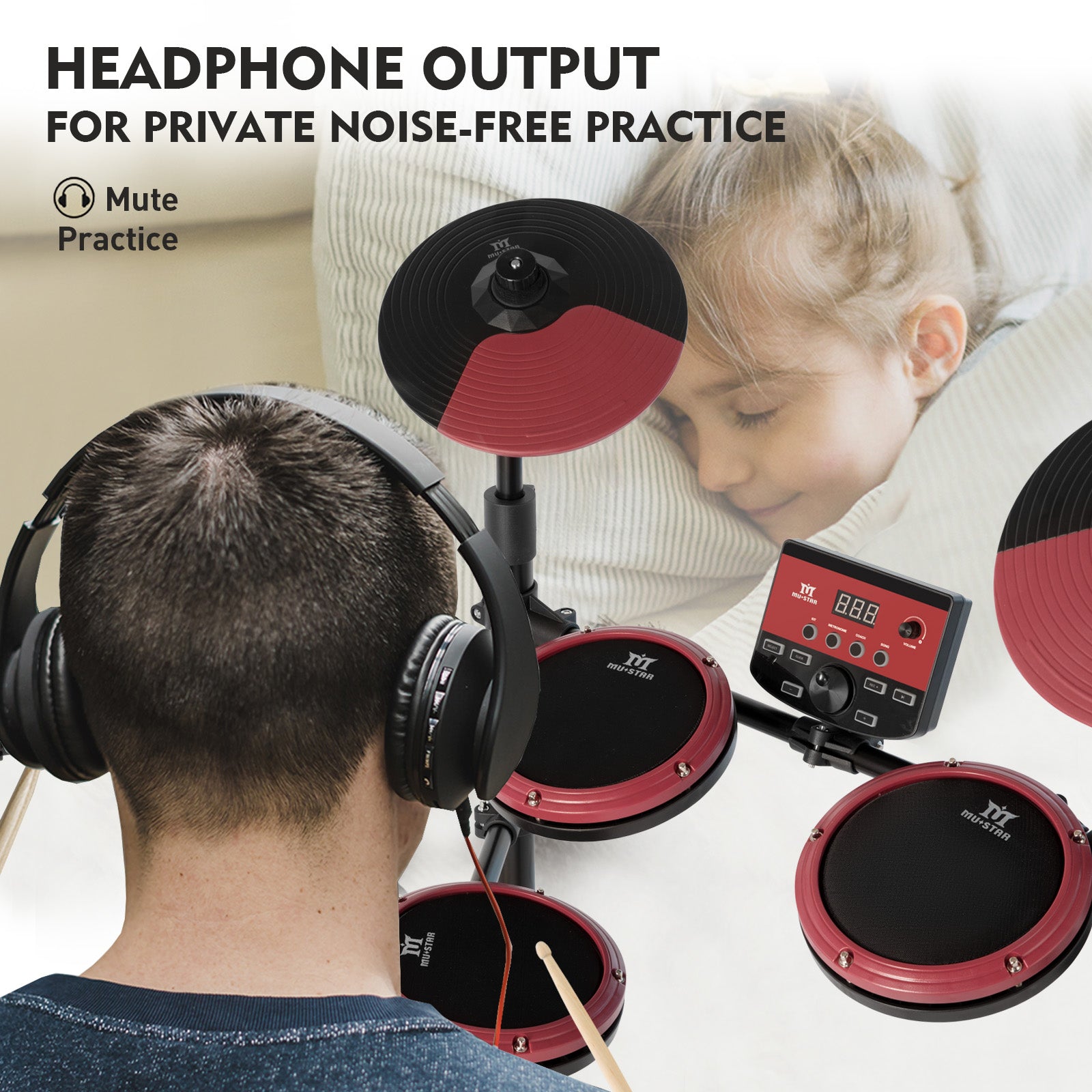 MUSTAR MED-200, Electronic Drum Set, 180 Sounds, 15 Kits, For Kids, Birthday Gift