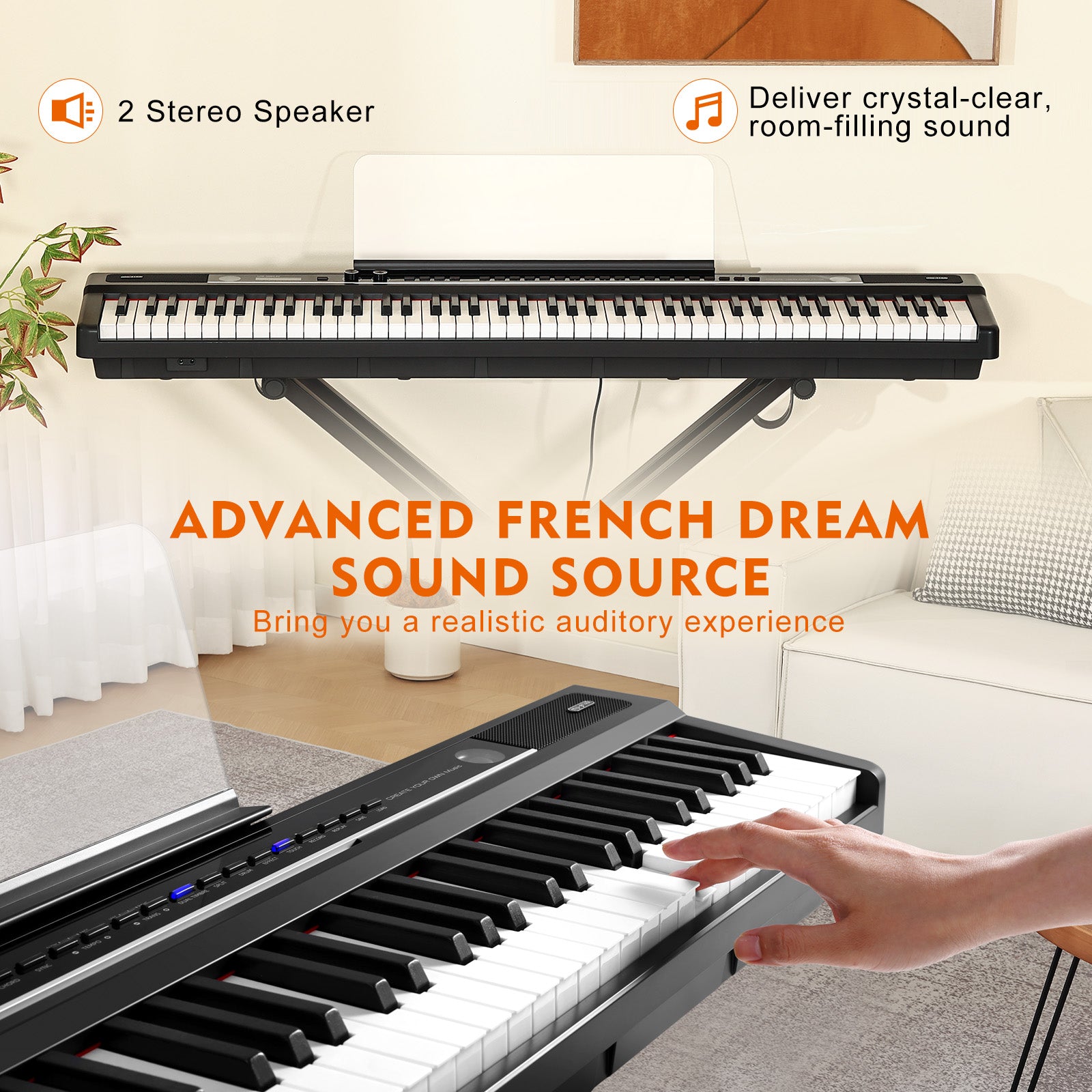 MUSTAR MEP-1700, Semi Weighted Digital Piano, 88 Keys Electronic Keyboards, LCD/ Bluetooth/ MIDI/Pedal