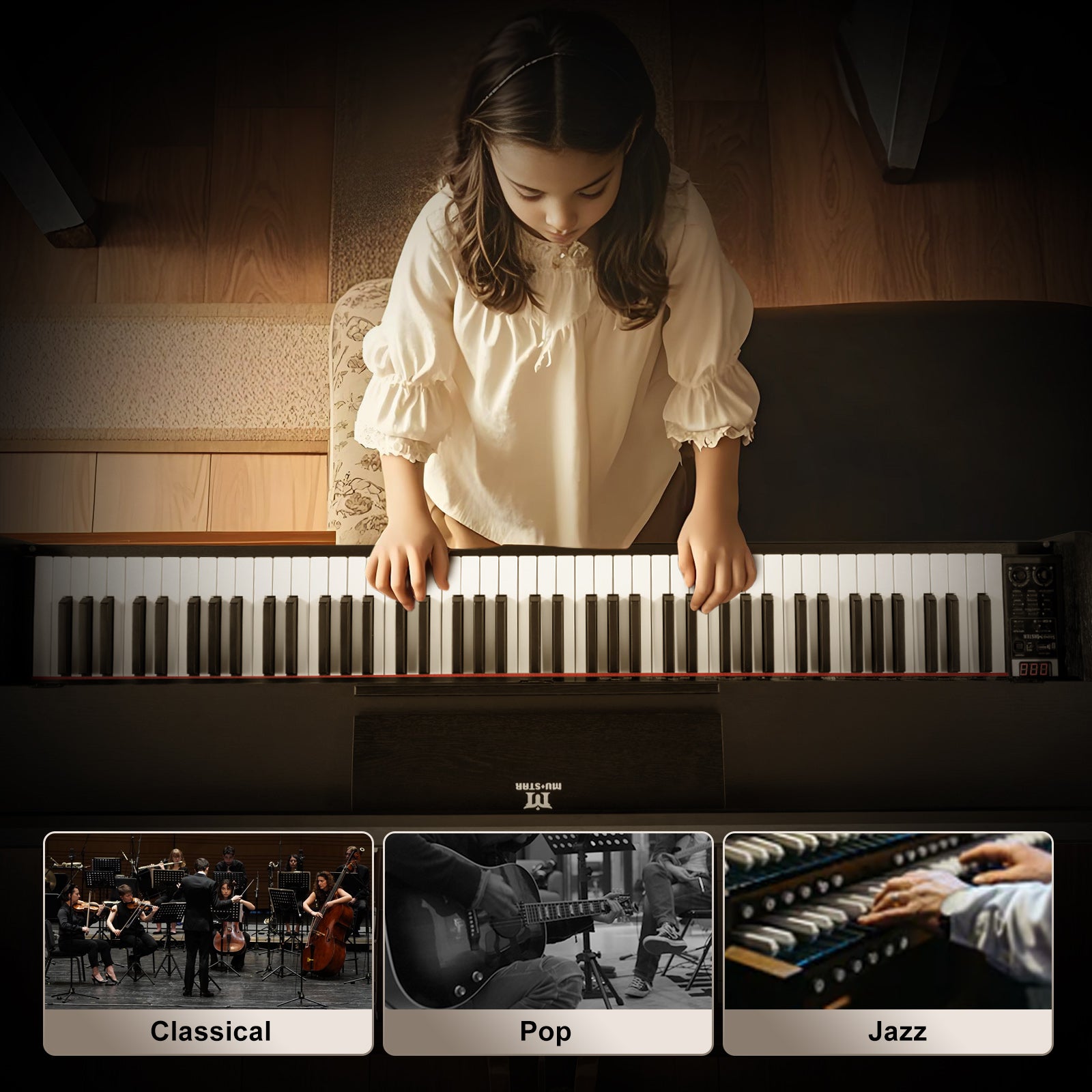 MUSTAR MDP-2700, 88 Key Weighted Wooden Upright Digital Piano, Hammer Action