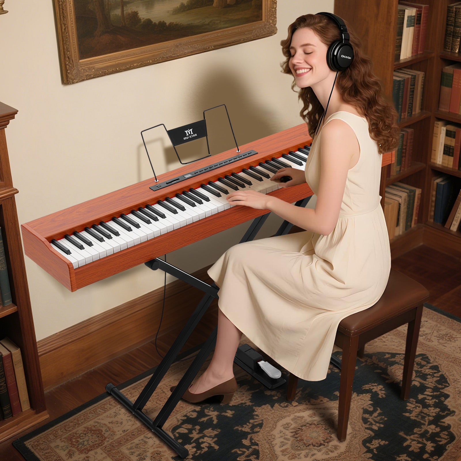 MUSTAR MEP-1600, Digital Piano 88 Keys Electronic Keyboards, Semi Weighted Electric Piano, Bluetooth Connection, Sustain Pedal, Brown