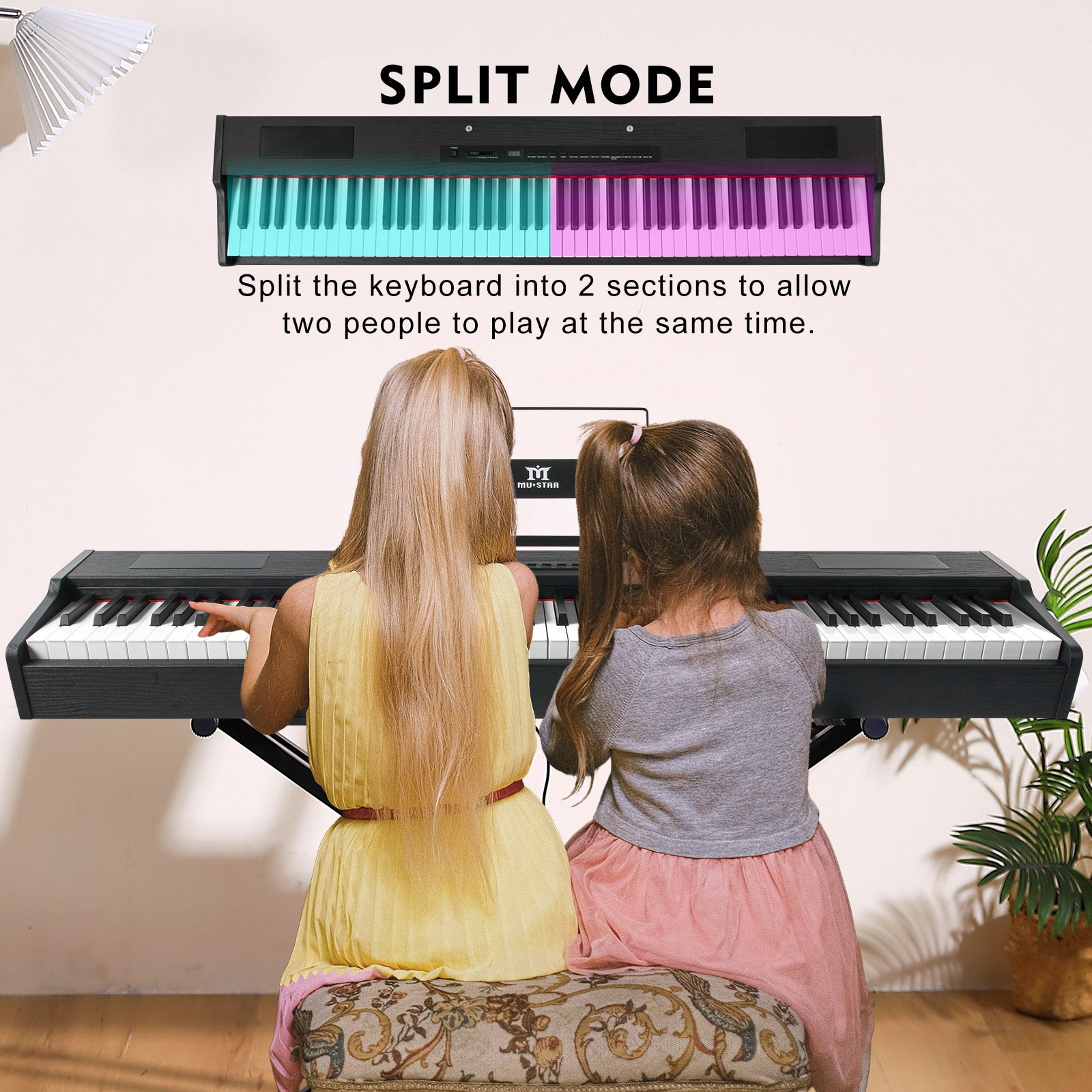 MUSTAR MDP-1200, 88 Key Weighted Digital Piano, Wooden Electronic Keyboards, Hammer Action, Bluetooth Connection, MIDI, Sustain Pedal, 80 demo 600 rhythms 800 tones, Black