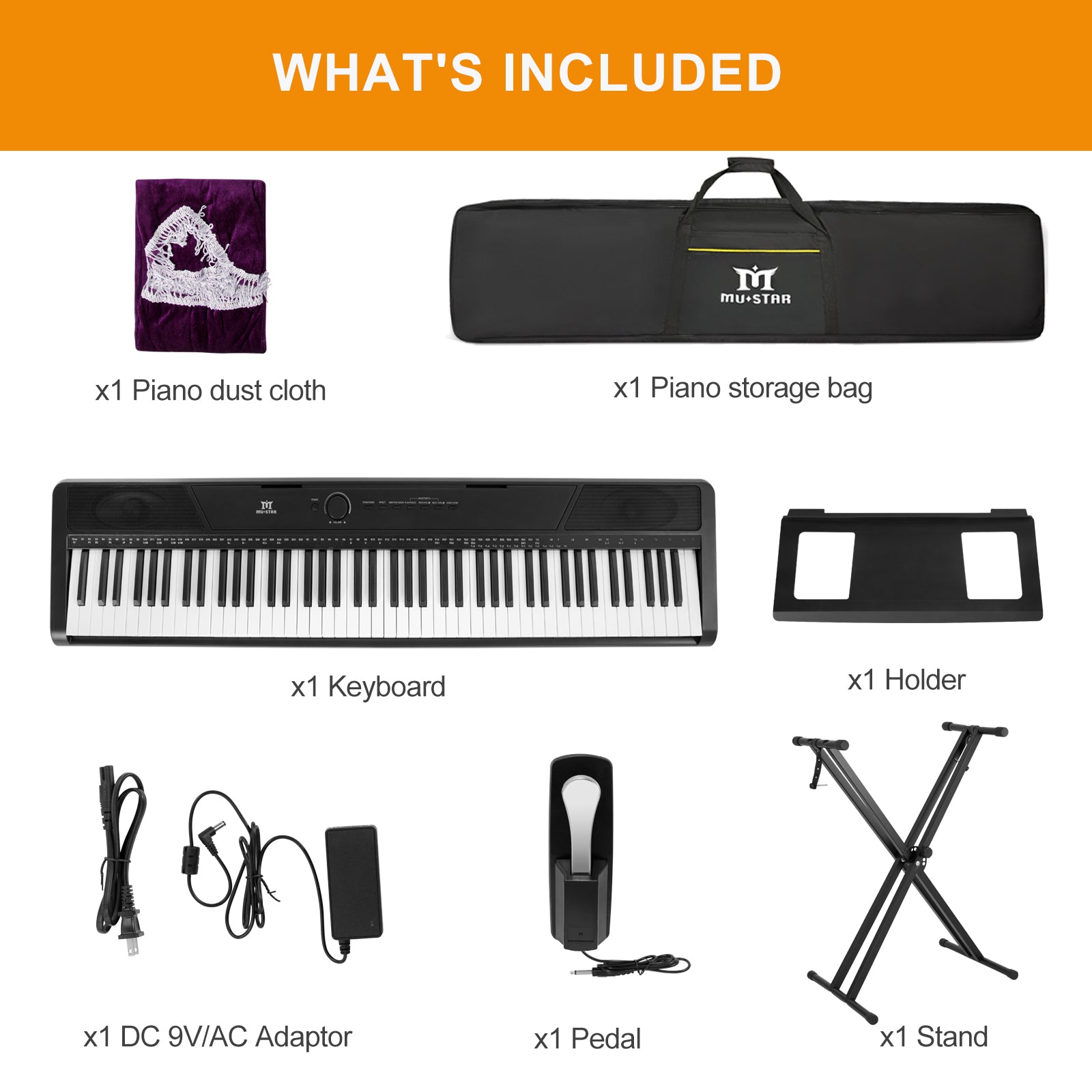 MUSTAR MEP-1100, 88 keys Digital Piano, Semi Weighted Keyboard Piano, Electronic Keyboards for Beginners, Sustain Pedal, USB/MIDI/Bluetooth, ABS, 128 Rhythms, 2 built-in 25W Stereo Speakers, Black