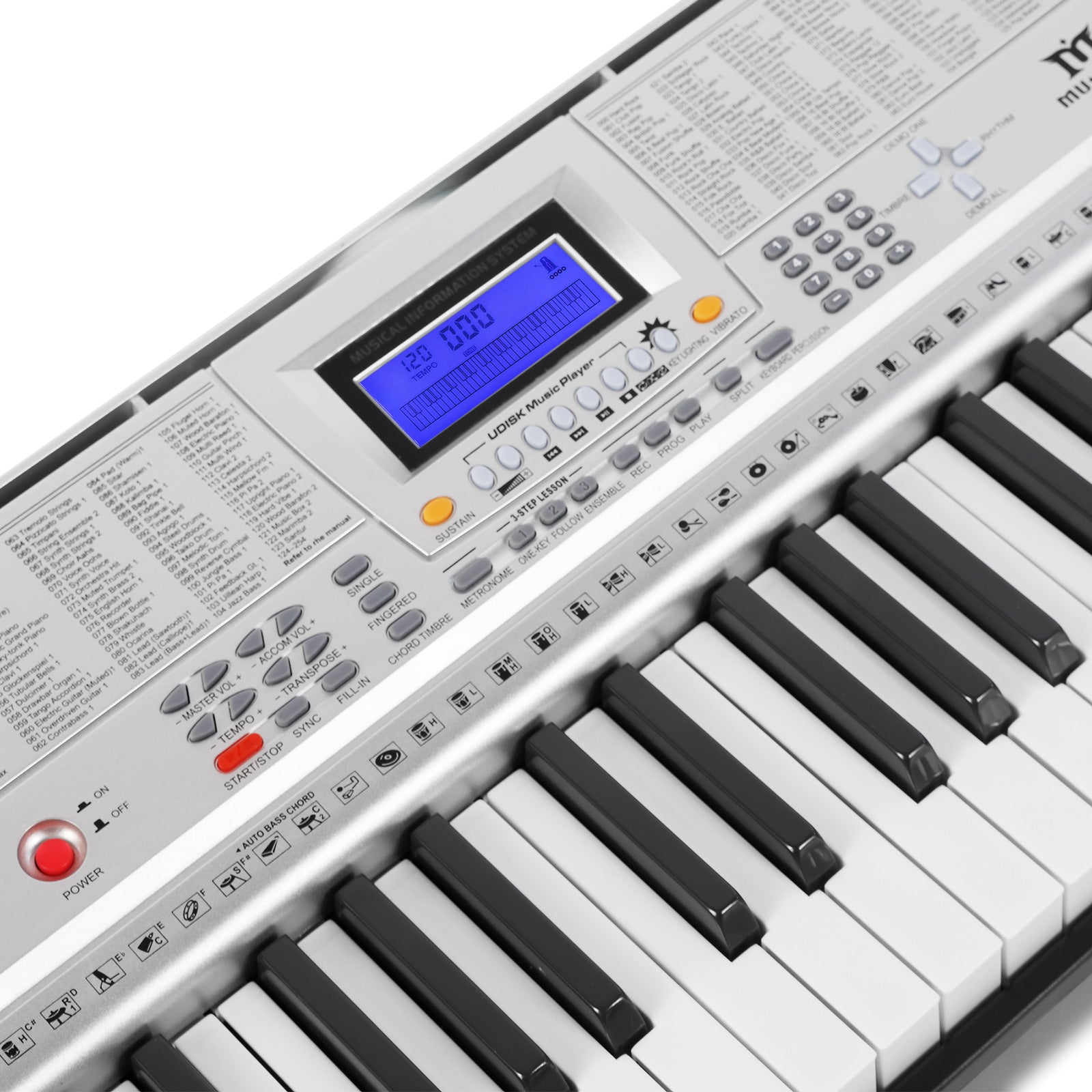 MUSTAR MEKS-400, 61 Key Portable Electronic Keyboard, Lighted Up Learning Piano Keyboard, LCD, Beginner Set, Grey
