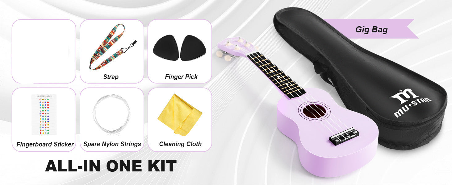 MUSTAR MU-1800, 21 Inch Soprano Ukulele for Beginners Kids Macaron Light purple