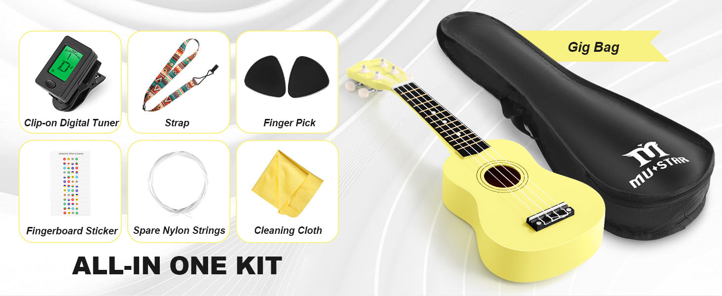 MUSTAR MU-1900, 21 Inch Soprano Ukulele for Beginners Kids Yellow